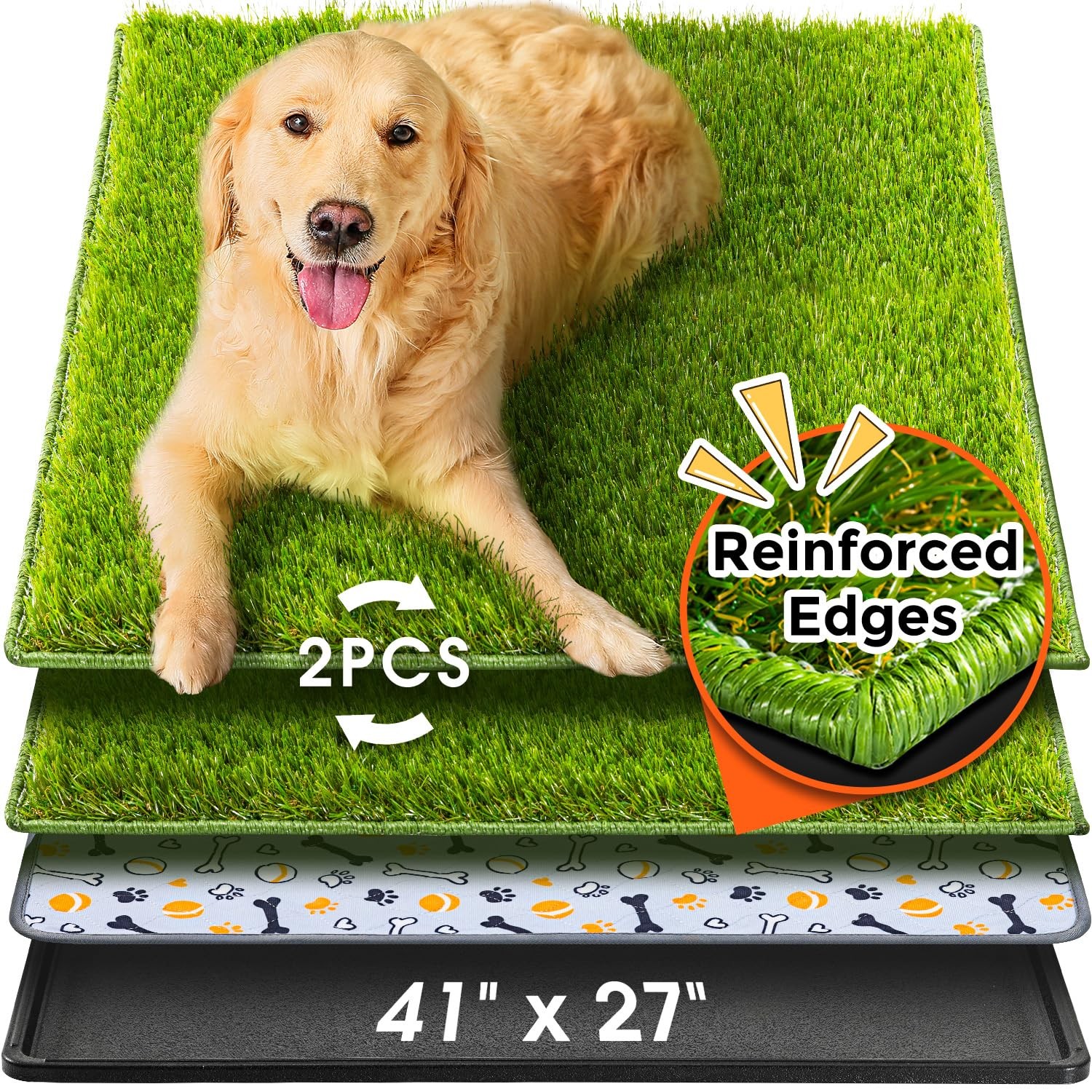 Dog Grass Pad with Tray Large, 41″x27″, 2 Reusable Artificial Turf for Dogs P…
