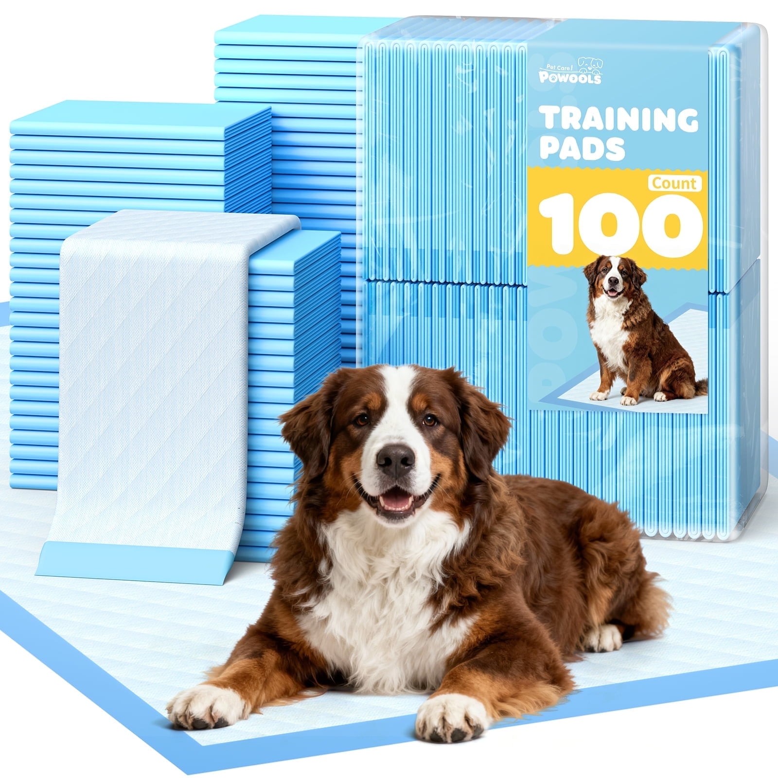 Powools Puppy Pads, 33.5″ x 27.5″ X-Large 6-Layer, 100 Count Dog Wee Wee Pads