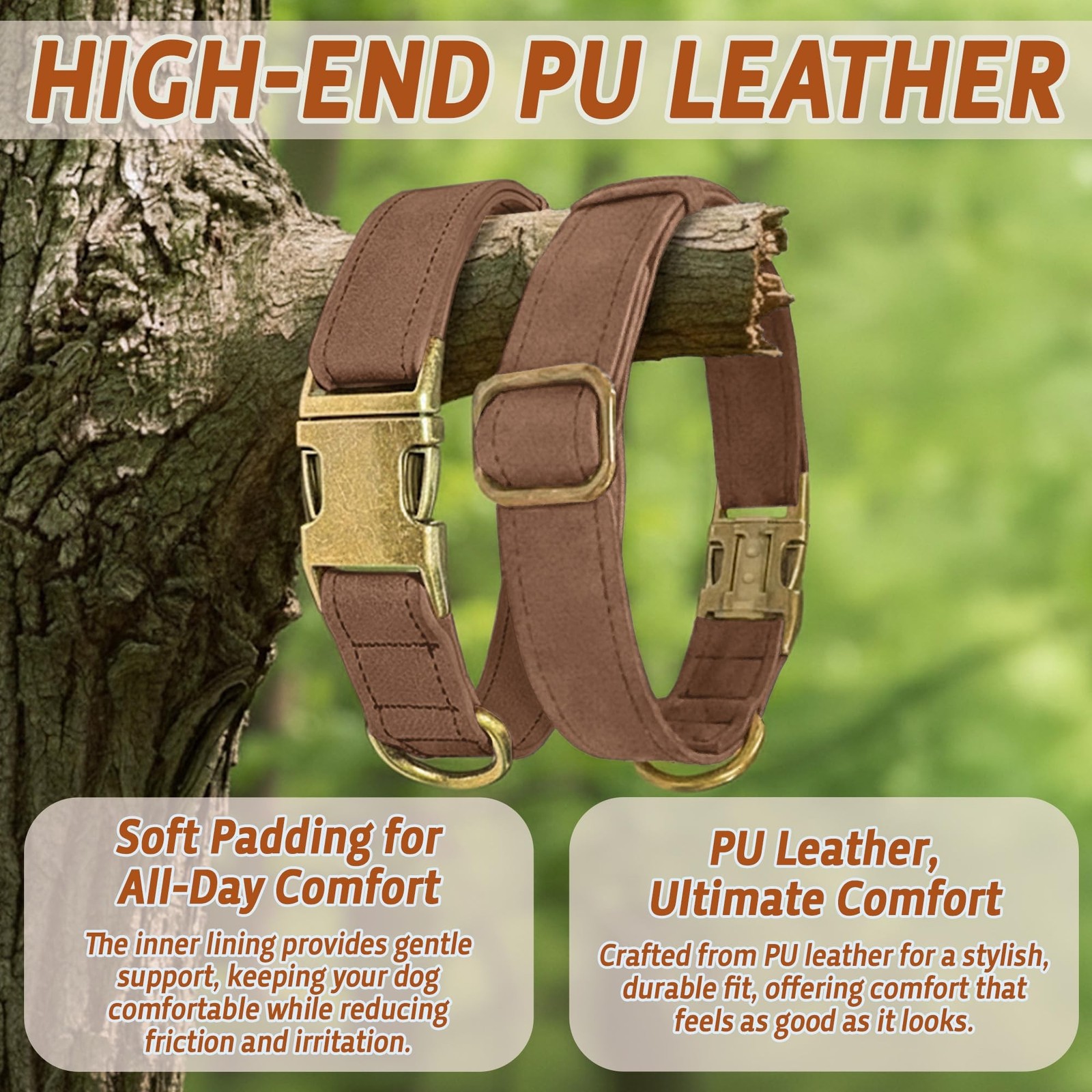 Leather Dog Collar – Durable Faux PU Leather Dog Collar for Small Medium L