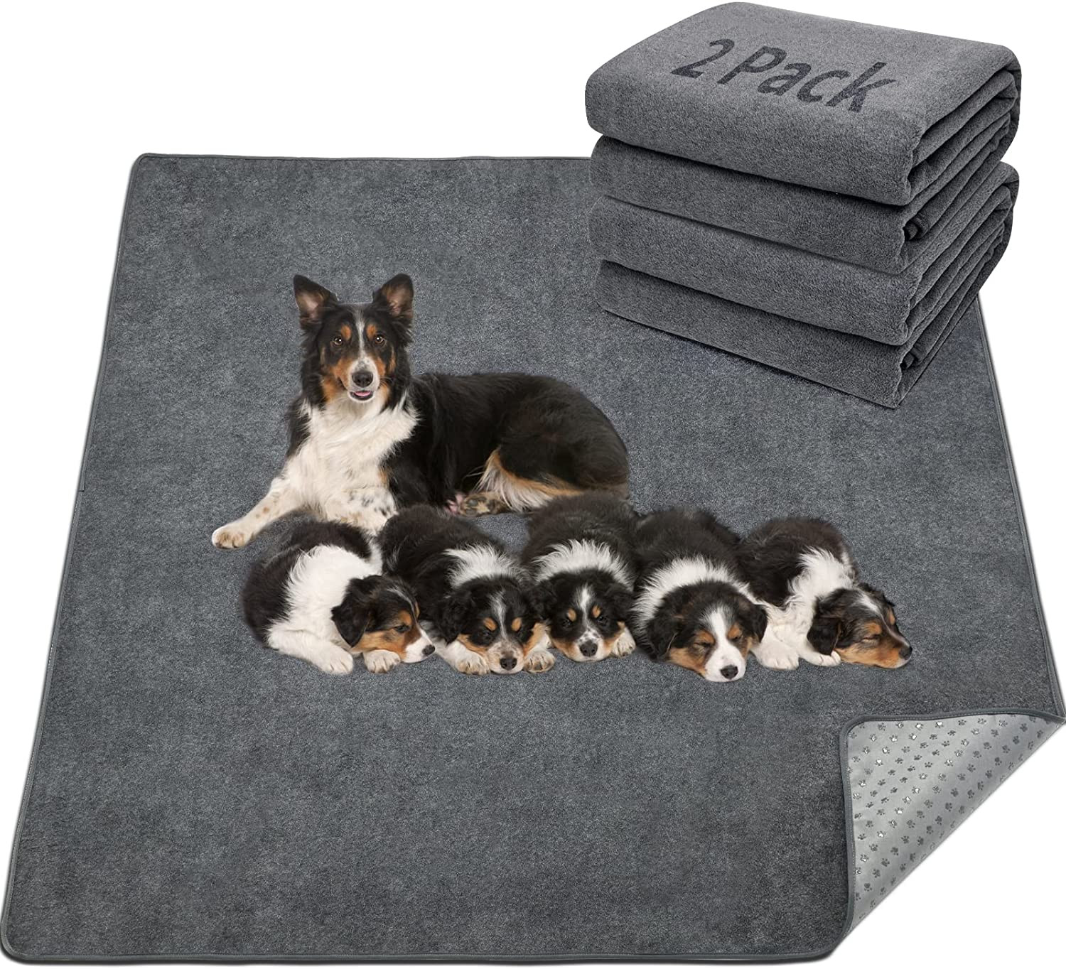 2-Pack Large Reusable Dog Mats – Non-Slip Washable Floor Pads 36″x48″ (GRAY)