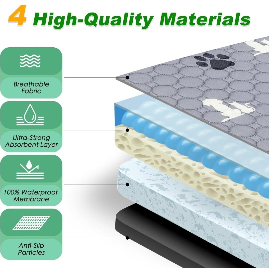 WanpeeGoo 4 Pack Washable Pet Pads 18×24 Reusable Waterproof Training Mat H732