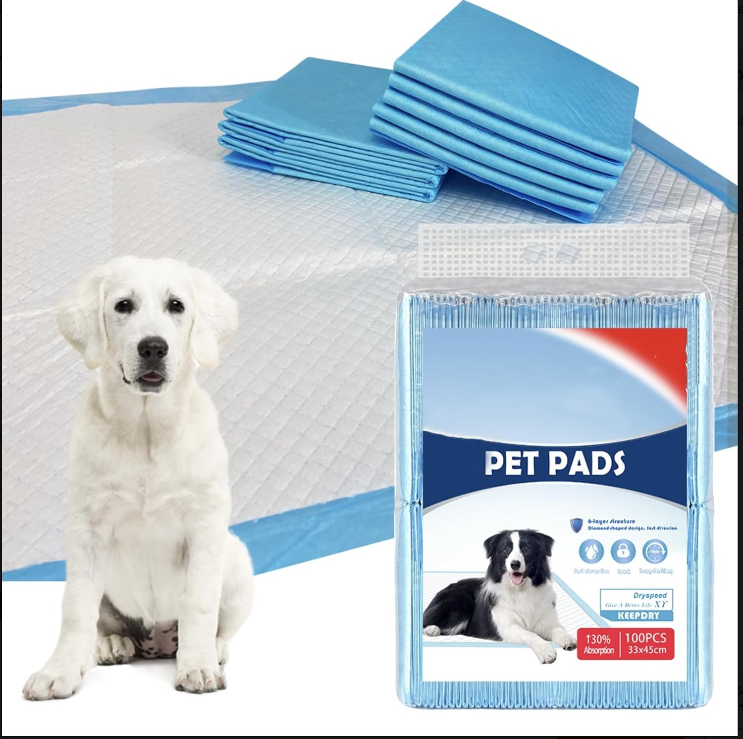 6-Layer Dog Pee Pads, Ultra Absorbent Puppy Training & Incontinence Pads