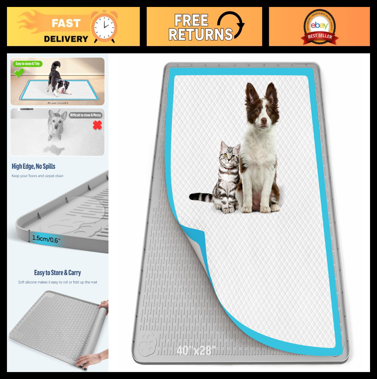 Extra Large Dog Pee Pad Holder 40″x28″ – Leak-Proof Silicone Tray, No Spill, Flo