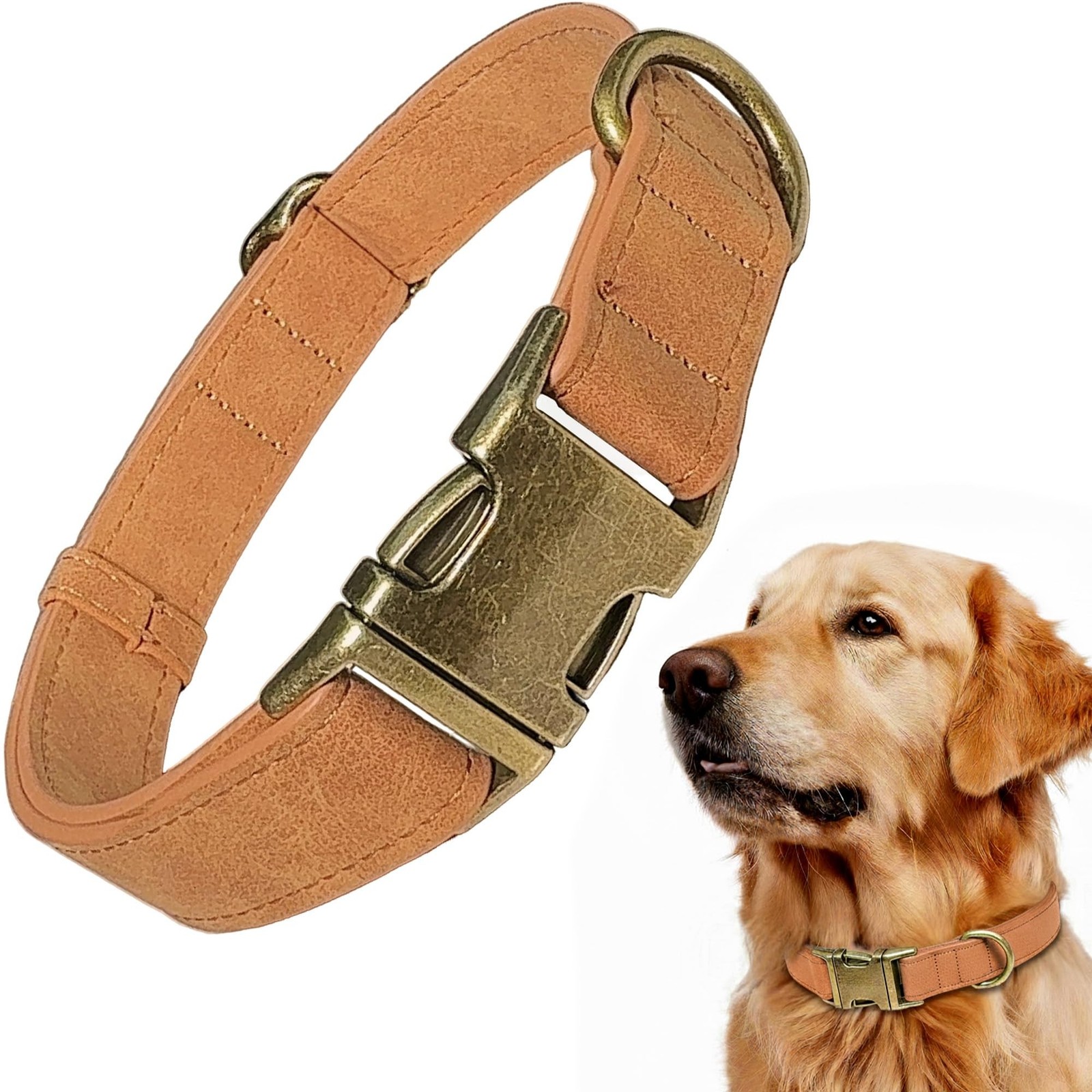 Leather Dog Collar – Durable Faux PU Leather Dog Collar for Small Medium L