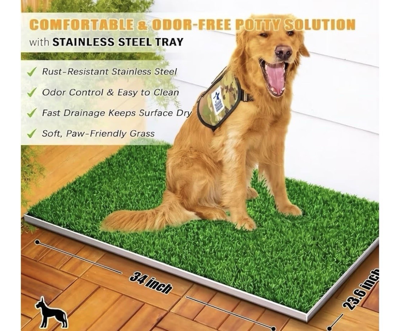 Stainless Steel Dog Toilet Grass Pad 34 x 23.6 w/ Tray Odor Control