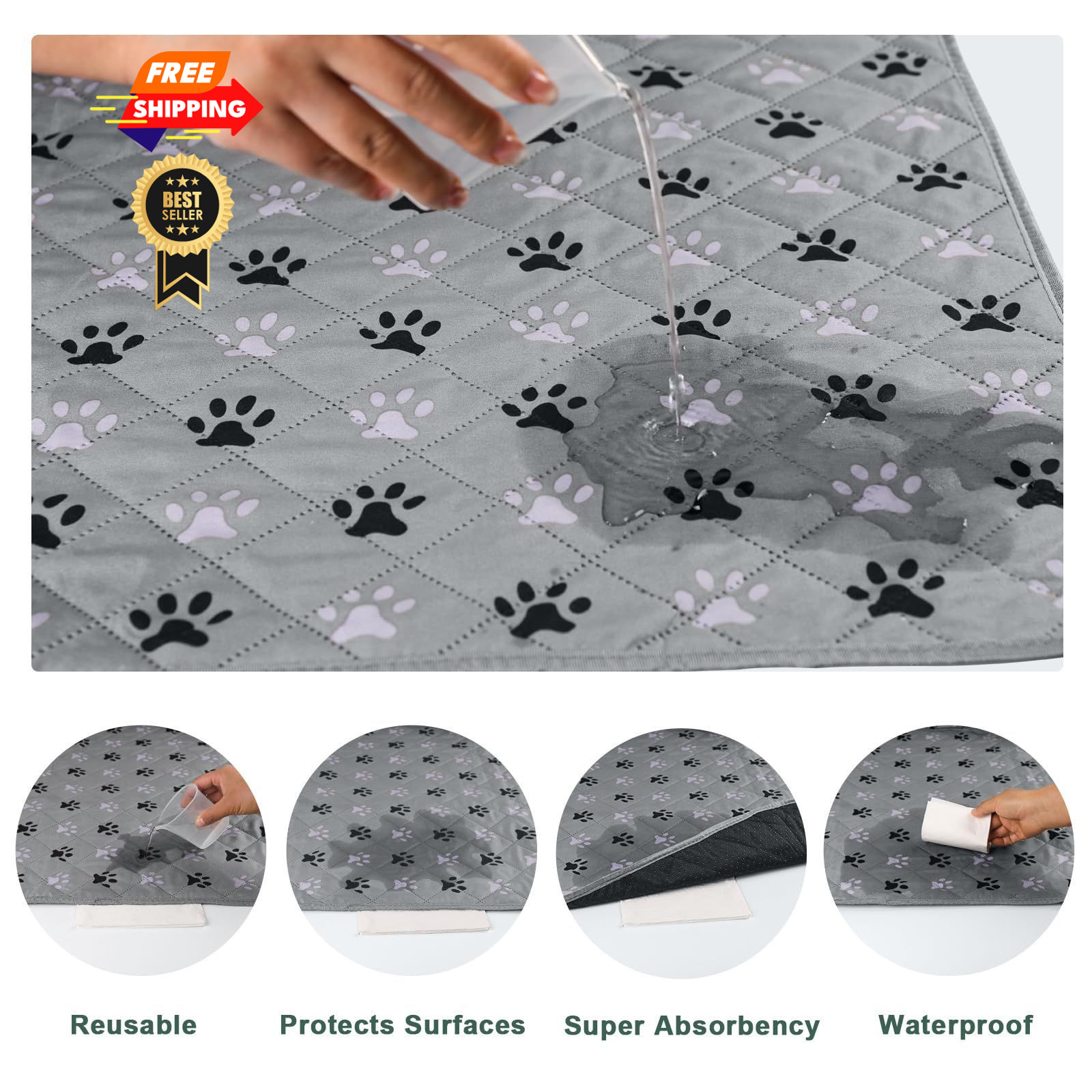 JERIA 2 Pack 72″x 72″ Waterproof Non Slip Wee 72×72 Inch (Pack of 2), Gray