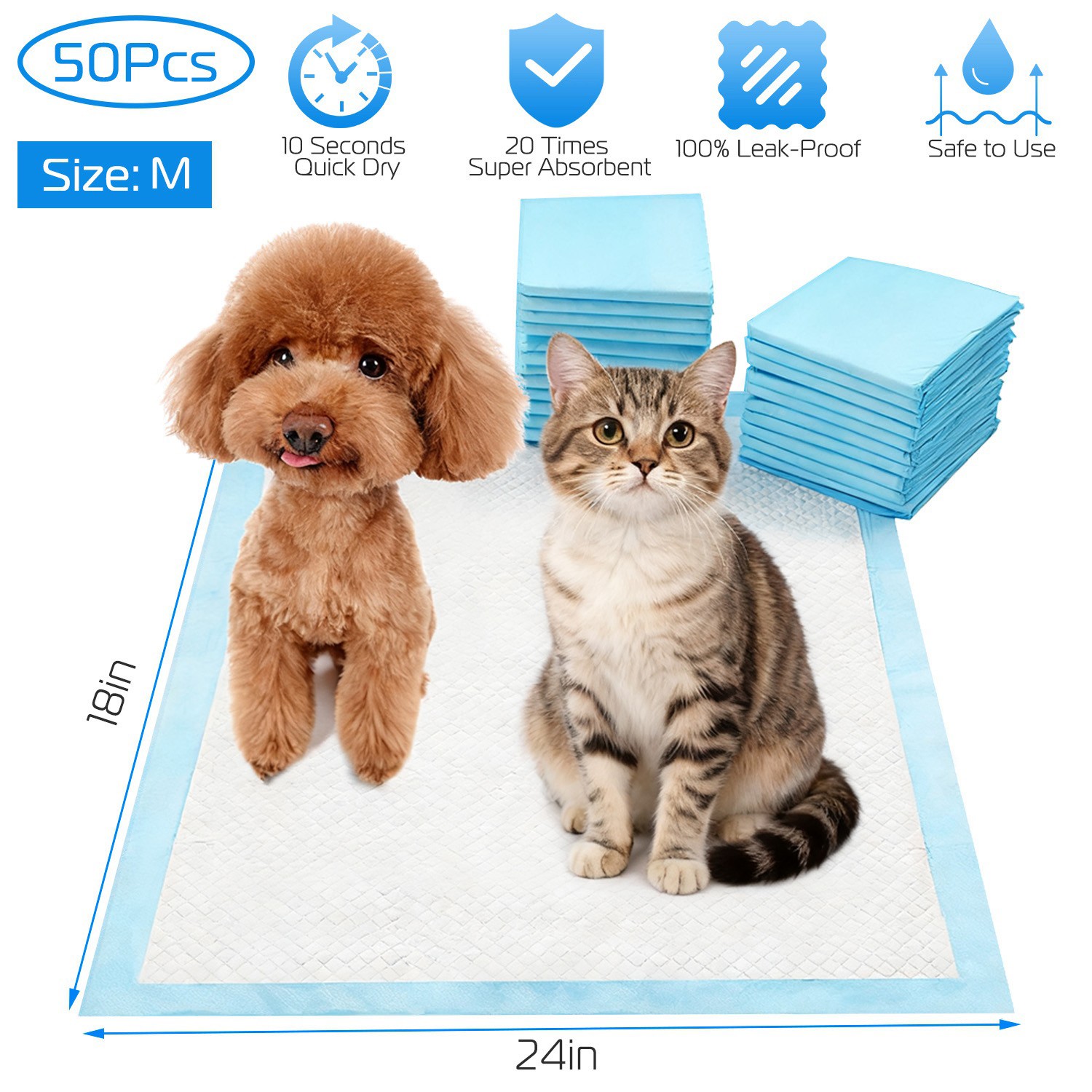 50pcs Pet Training Pee Pads Super Absorbent Dog Cat Puppy Disposable Underpads