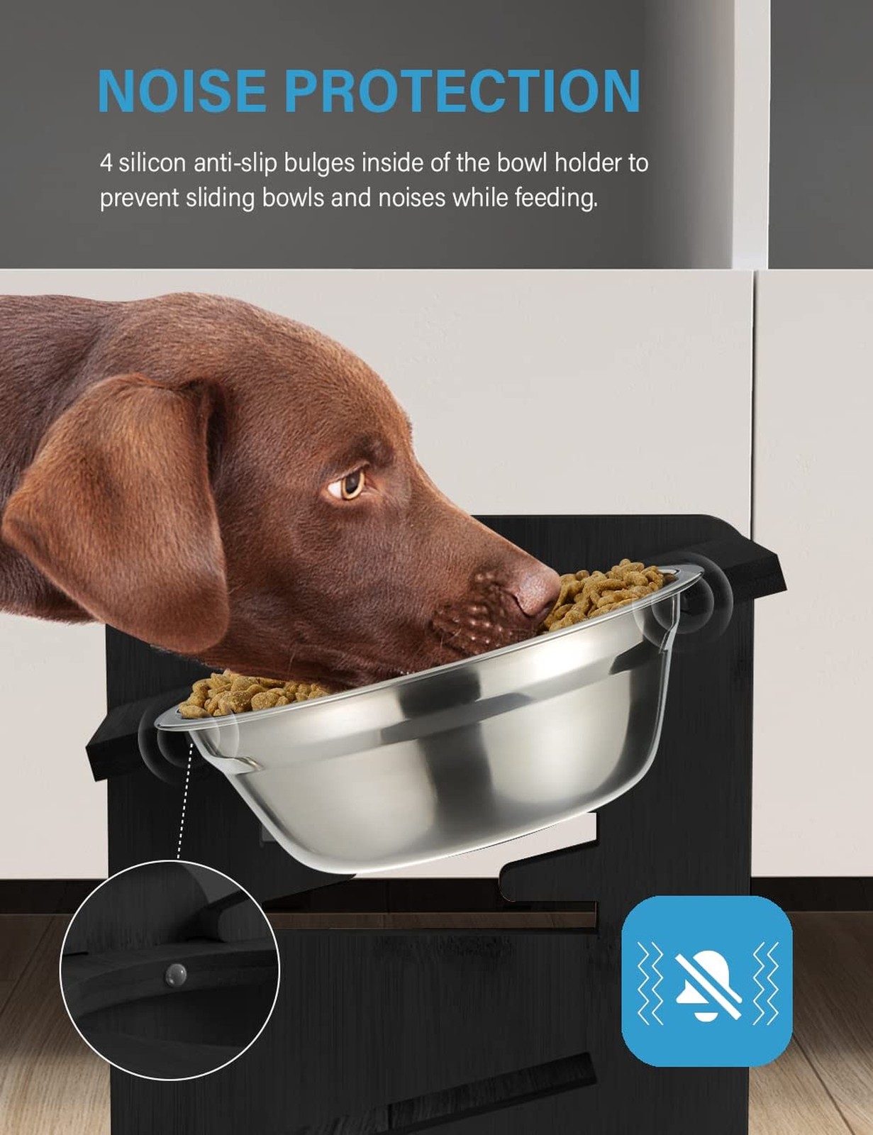 Elevated Dog Bowls, Raised Bowl Stand Adjustable Large/XLarge, Black | Bamboo…