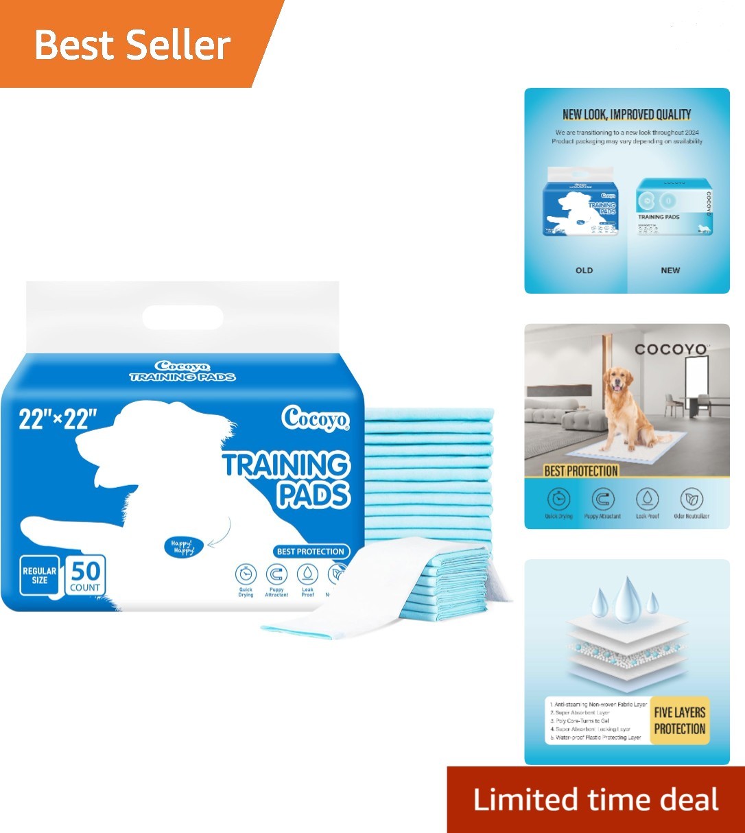 50 Count White and Blue 22×22 Puppy Pee Pads – Ultimate Absorbency & Protection