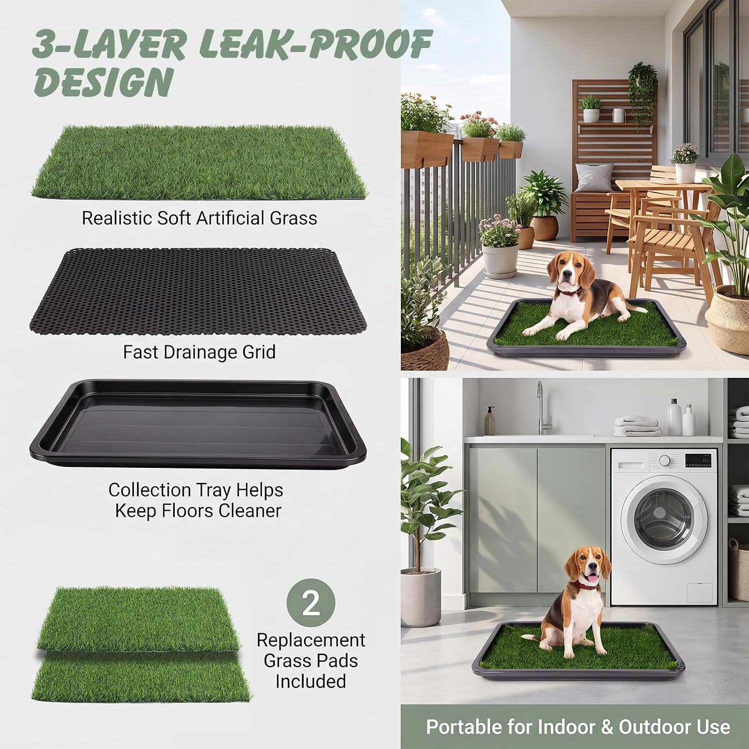 ondware Dog Grass Pad with Tray 30×20 in Dogs Potty Tray with 2 Replacement Gras