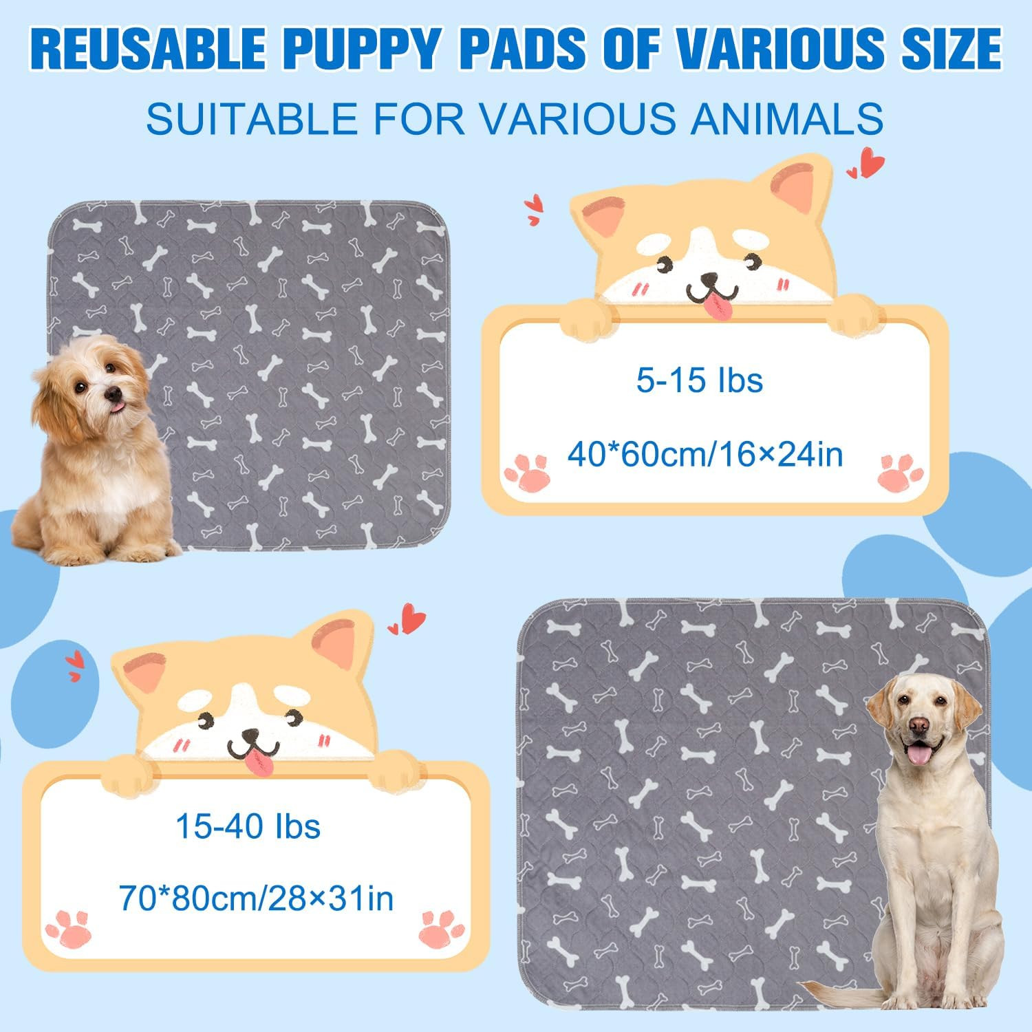Puppypad Pee Pads, Reusable Puppy Pads with Pheromones, Durable Leak-Proof & Ant