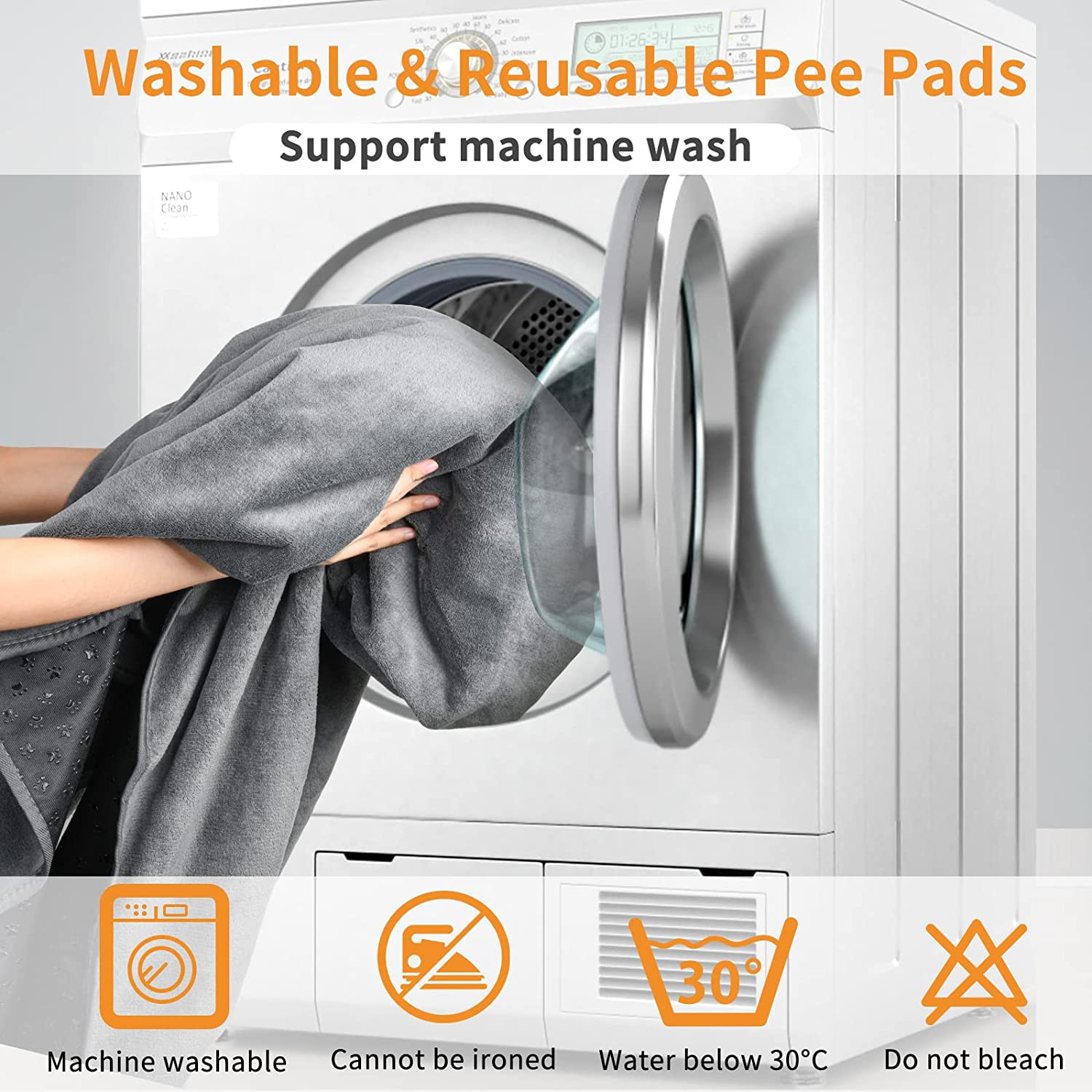 2-PK Extra Large Reusable Dog Mats – Non-Slip Washable Floor Pads 72″x72″ (GRAY)