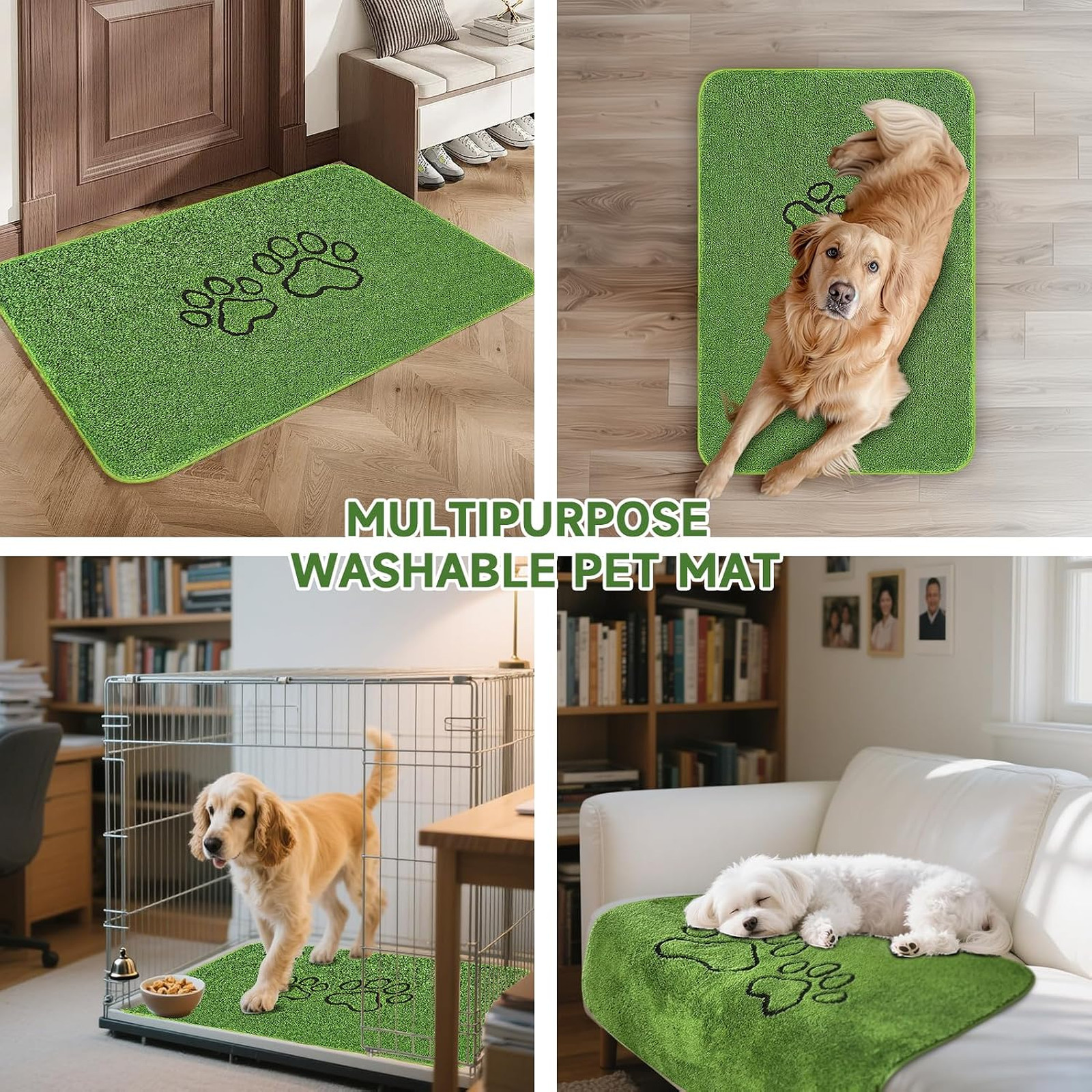 Washable Dog Pee Pads, Reusable Puppy Pads, 18×24 Inches, Green, Leak-Proof