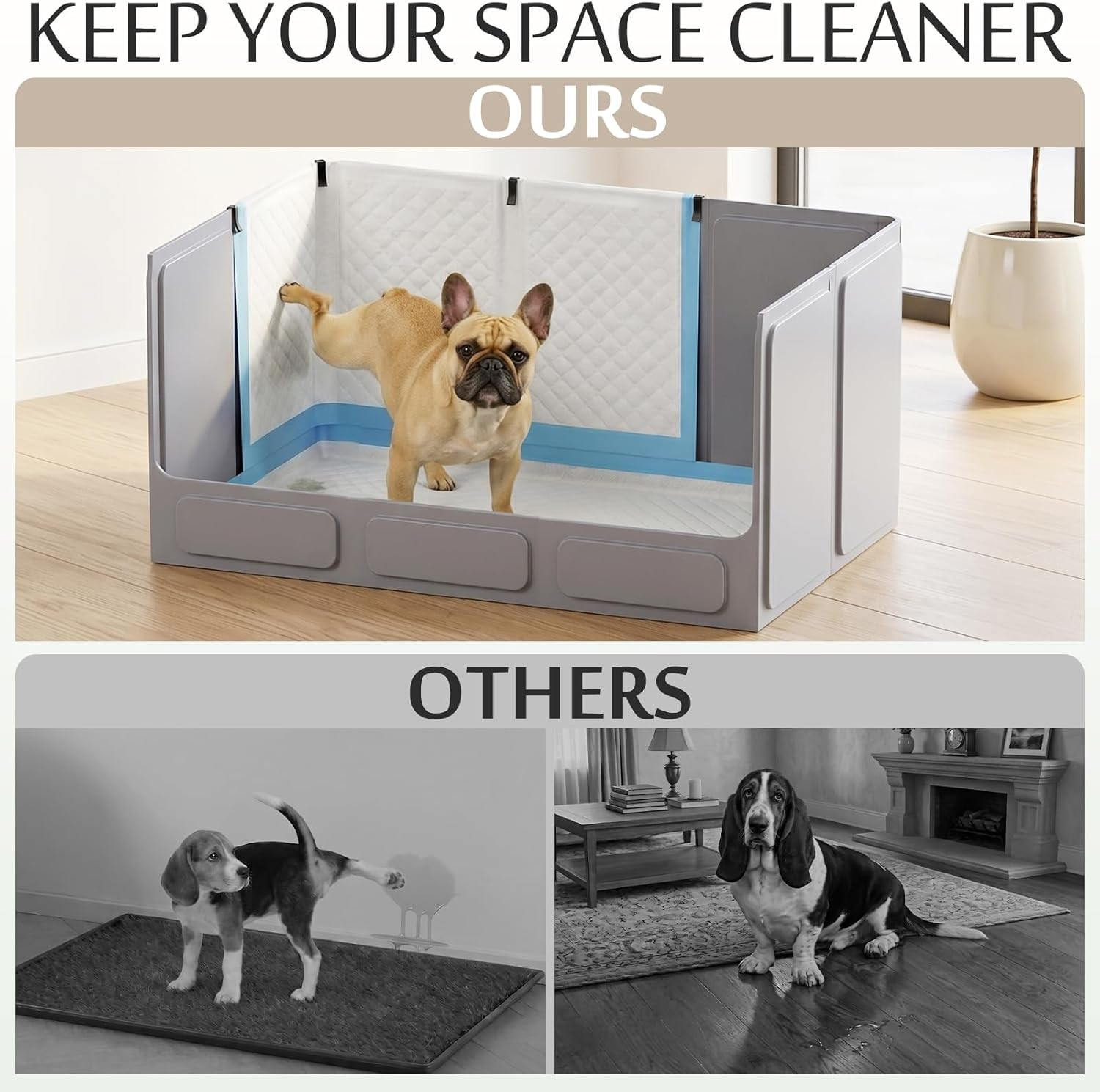 Dog Litter Box with High Walls, Foldable Pee Pad Holder, 33×22×16″ | Waterproof