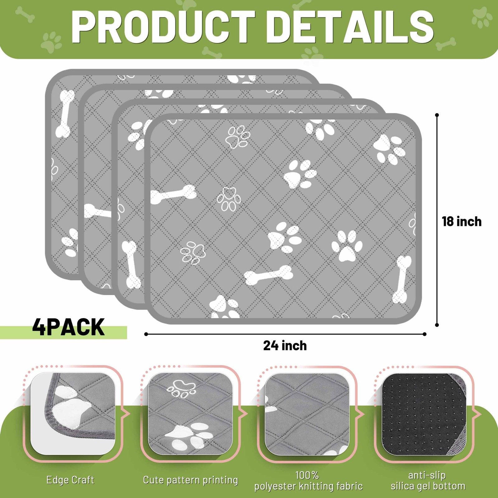 Washable Pee Pads for Dogs, 18″ x 24″ 4 Pack, Reusable Puppy Training Pads wi…