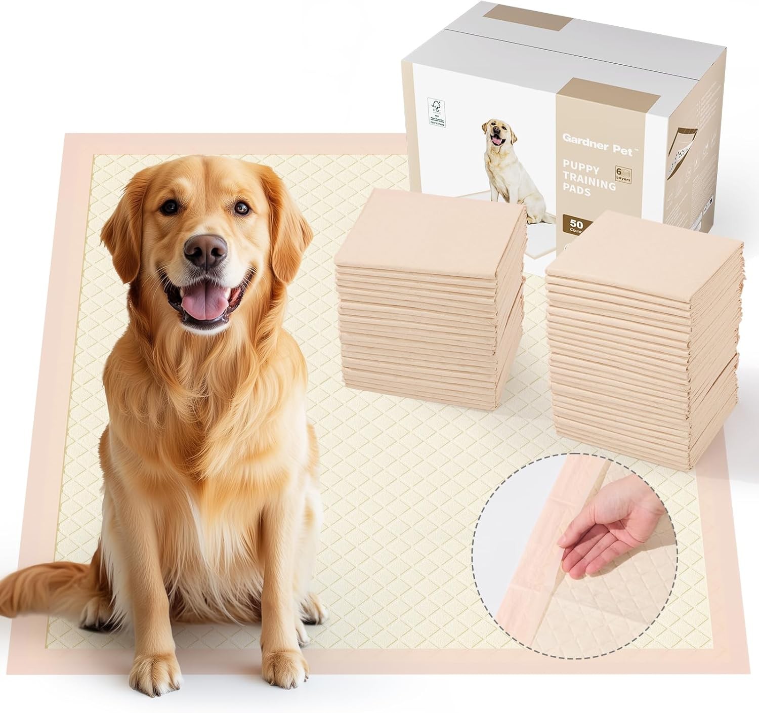 Gardner Pet Disposable Puppy Pads XL, 28″x34″ Super 28×34-Apricot, Apricot