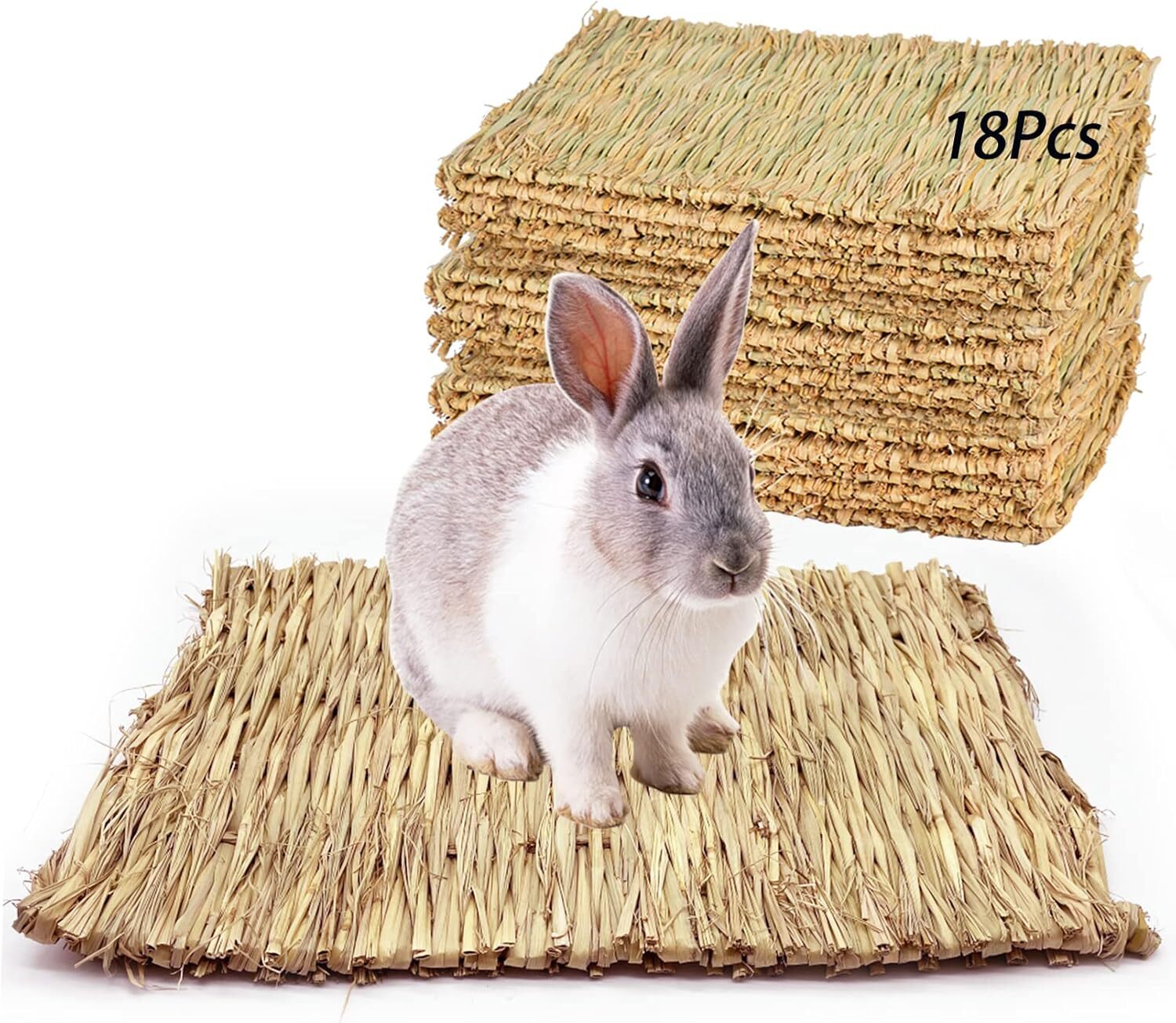 Tfwadmx 18 Pack Bunny Grass Mat Rabbit Natural Straw Woven Bed 18Pcs, Brown