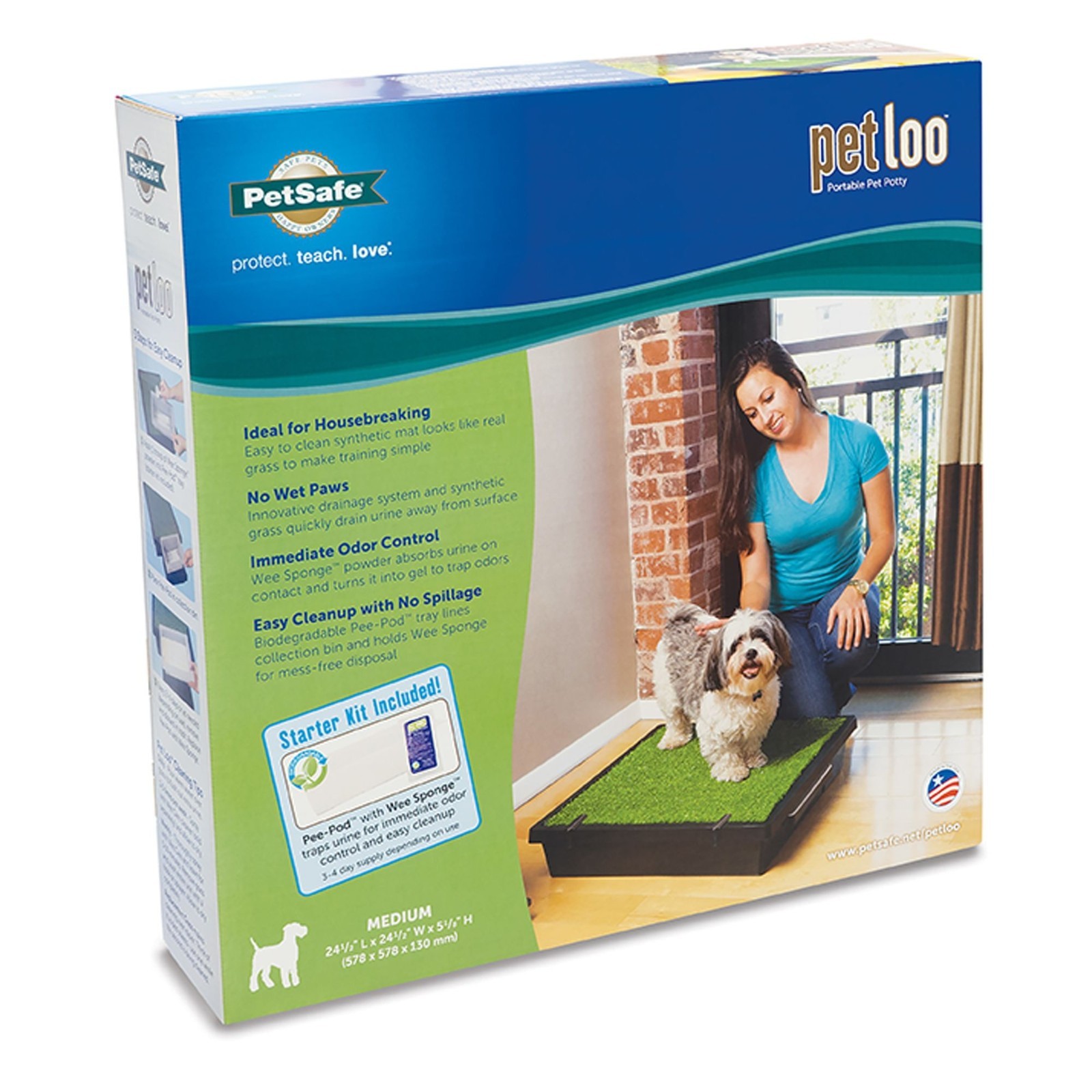 PetSafe Pet Loo Portable Grass Pad Dog Potty w/ Wee Sponge Powder, Medium