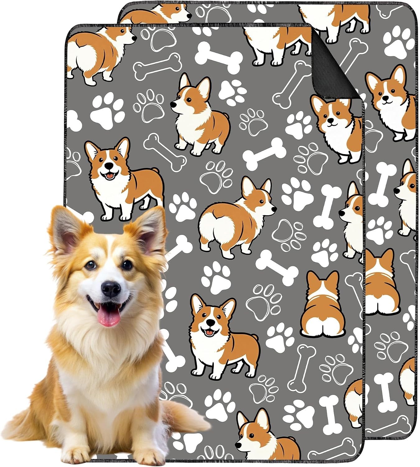 Washable Pee Pads for Dogs, 2-Pack, 24″x36″, Non-Slip, Leak-Proof
