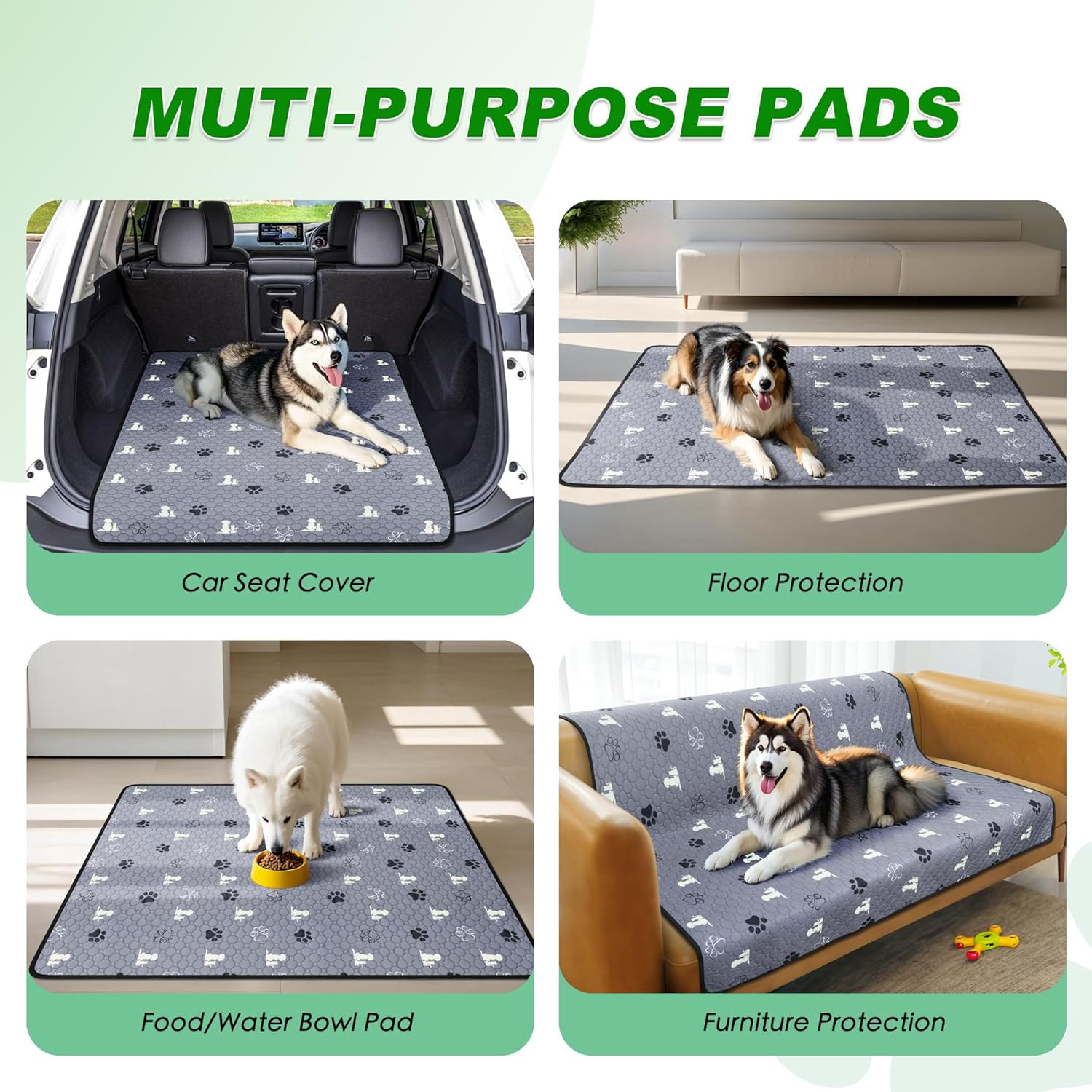 Washable Pee Pads for Dogs, 4 Pack Absorbent Reusable Training Dog Pads Pet P…