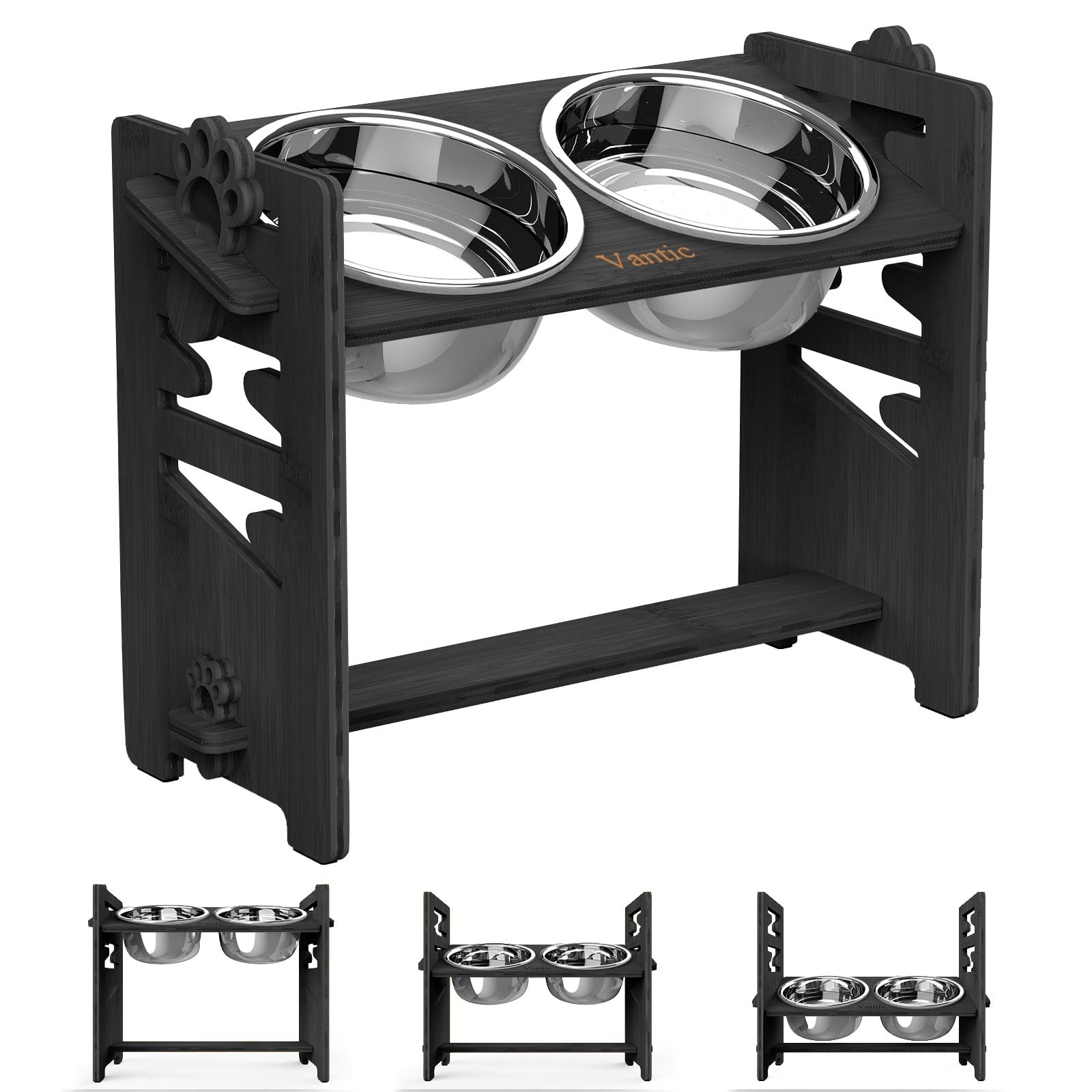 Elevated Dog Bowls, Raised Bowl Stand Adjustable Large/XLarge, Black | Bamboo…