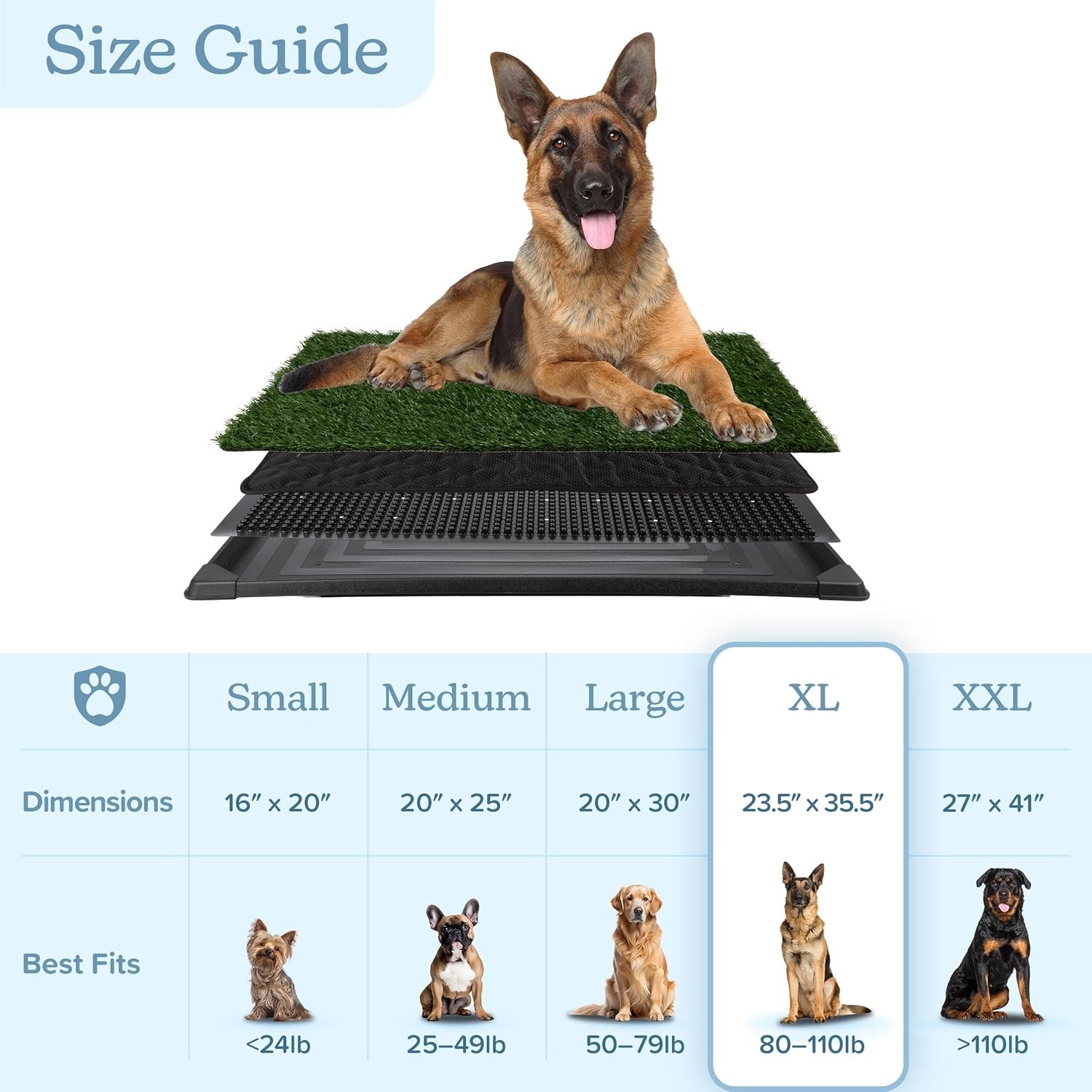 Dog Grass Pad with Tray – 35.5×23.5in Reusable Pee X-Large, Green and Black