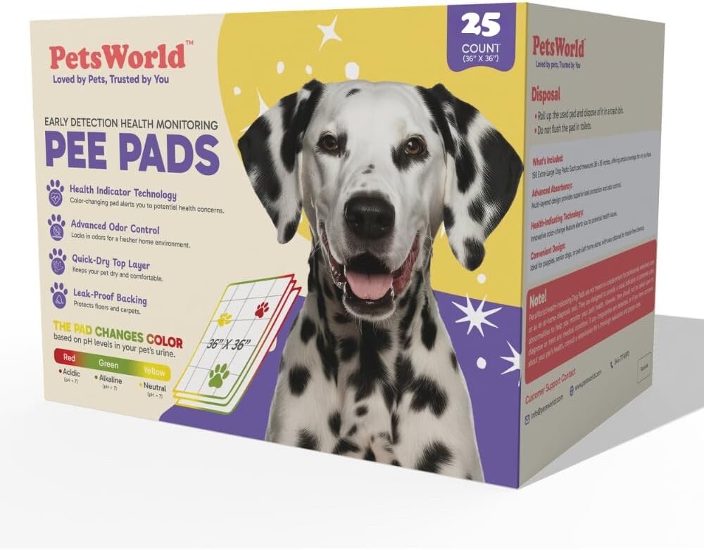 PetsWorld 36×36 Inch Health Monitoring Dog Pee Pads – 25 Count |Color-Changing