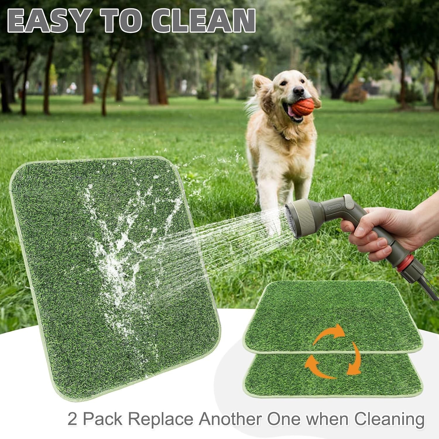 Dog Grass Pad with Washable Pee Pads for Puppy Potty Tray,20″*25″ Soft Artifi…