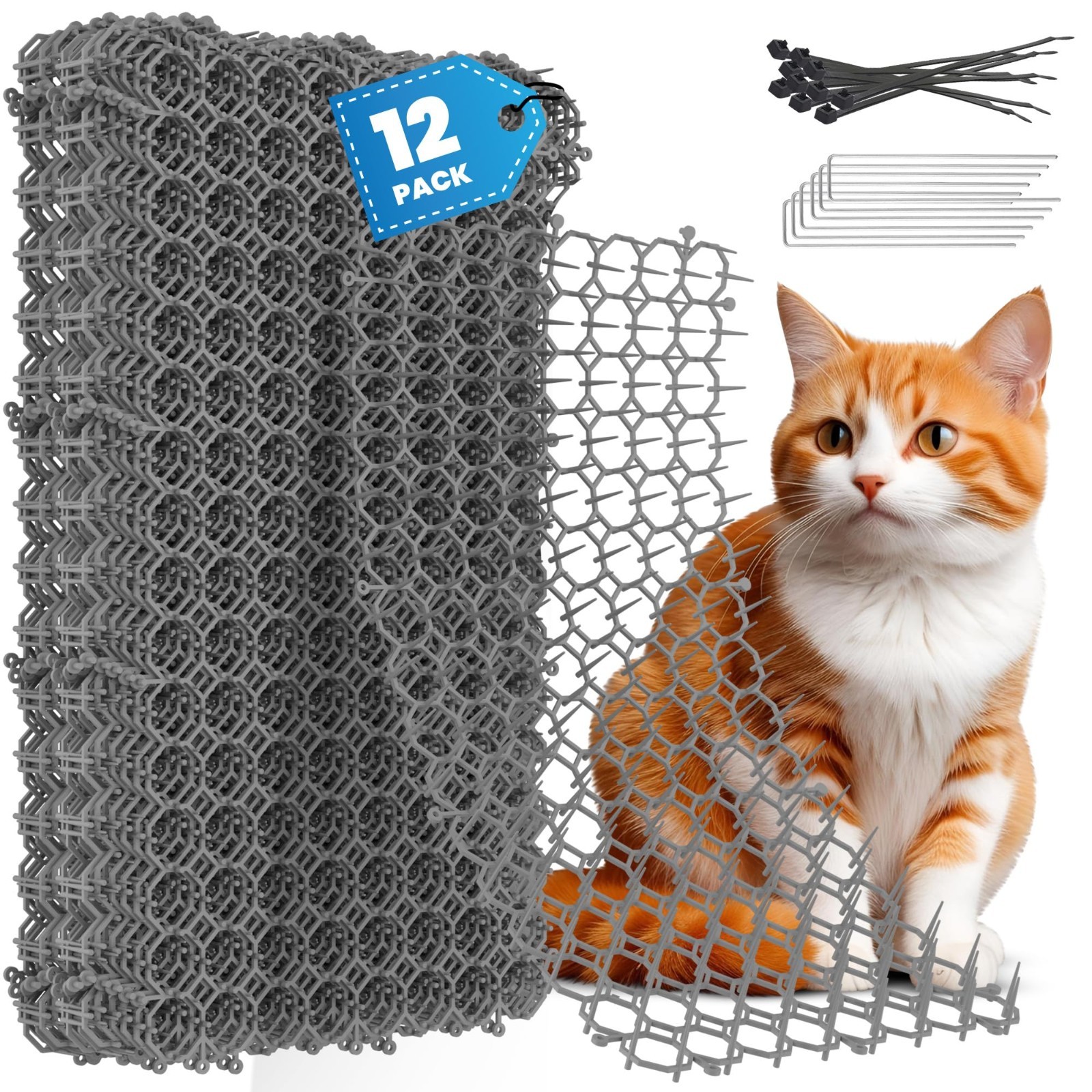 12 Pack Cat Deterrent Scat Mat – 16×8 Inch Spiked Training Mat with Staples & Ti