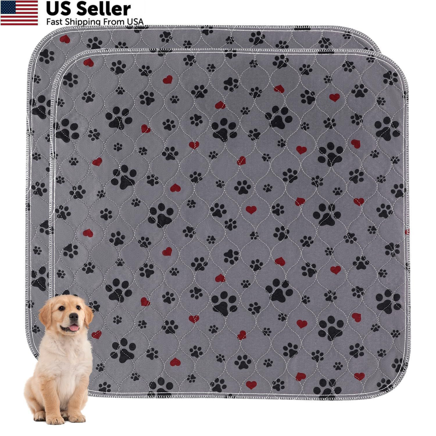 Washable Pee Pads for Dogs,2 Pack Extra Large 36X36 Inch（Pack of 2）, Gray