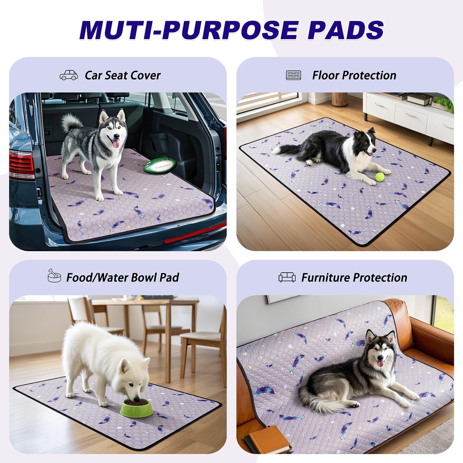 Washable Dog Pee Pads, Non-Slip Waterproof, 36 x 36 in, 2 Pack, Feather | Sup…