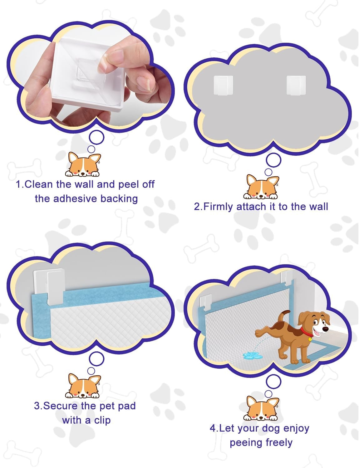 4 Pcs Potty Training Dog Pee Pad Holder for 1 Count (Pack of 4), White+4Pcs