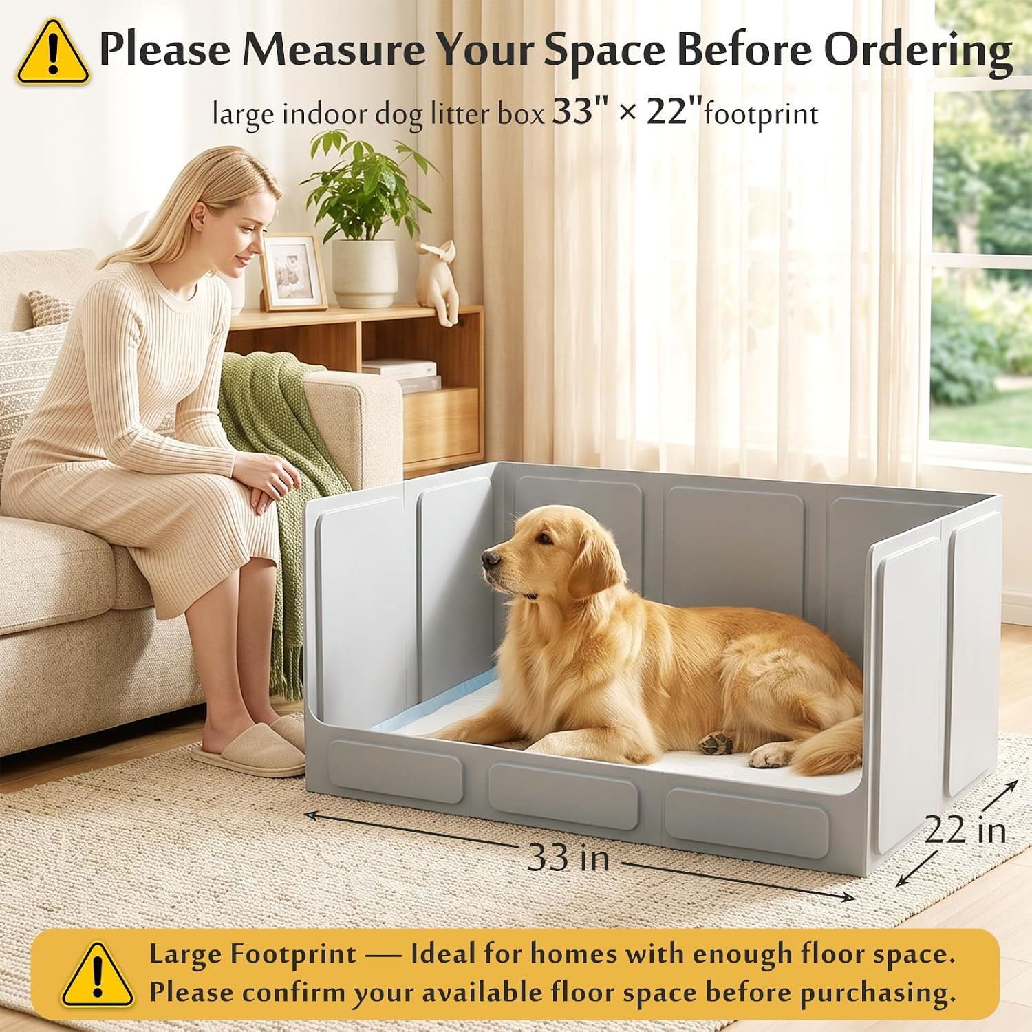 Dog Litter Box with High Walls, Foldable Pee Pad Holder, 33×22×16″ | Waterproof