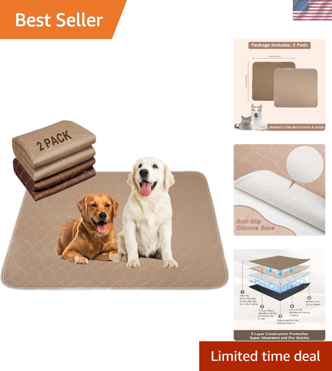 Super Absorbent Washable Dog Pee Pads – 30″x32″, Odor Control & Multi-functional