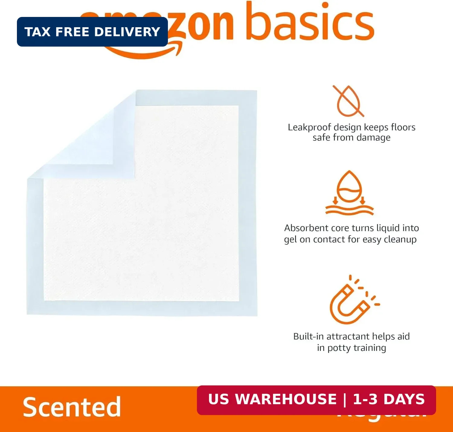 Amazon Basics Scented Dog and Puppy Potty Training Pee Pads, 5-Layer Leak-Proof