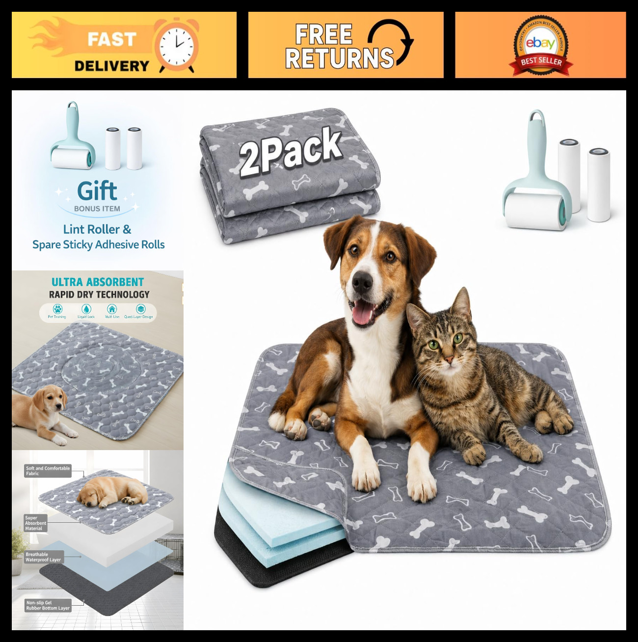 2 Pack Washable Puppy Pads with Pheromones, Leakproof & Odor Control, 16″x24