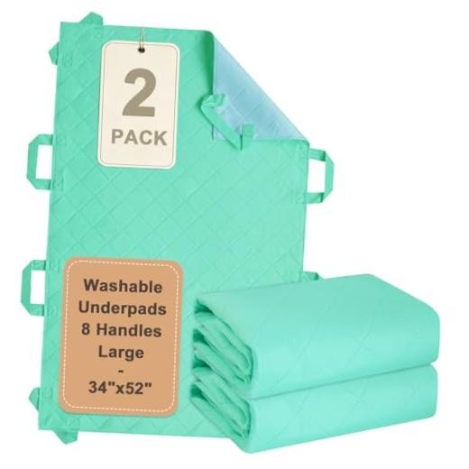 Positioning Bed Pads 2 Pack with 8 Reinforced Handles, 34” 34″x52″ (Pack of 2)