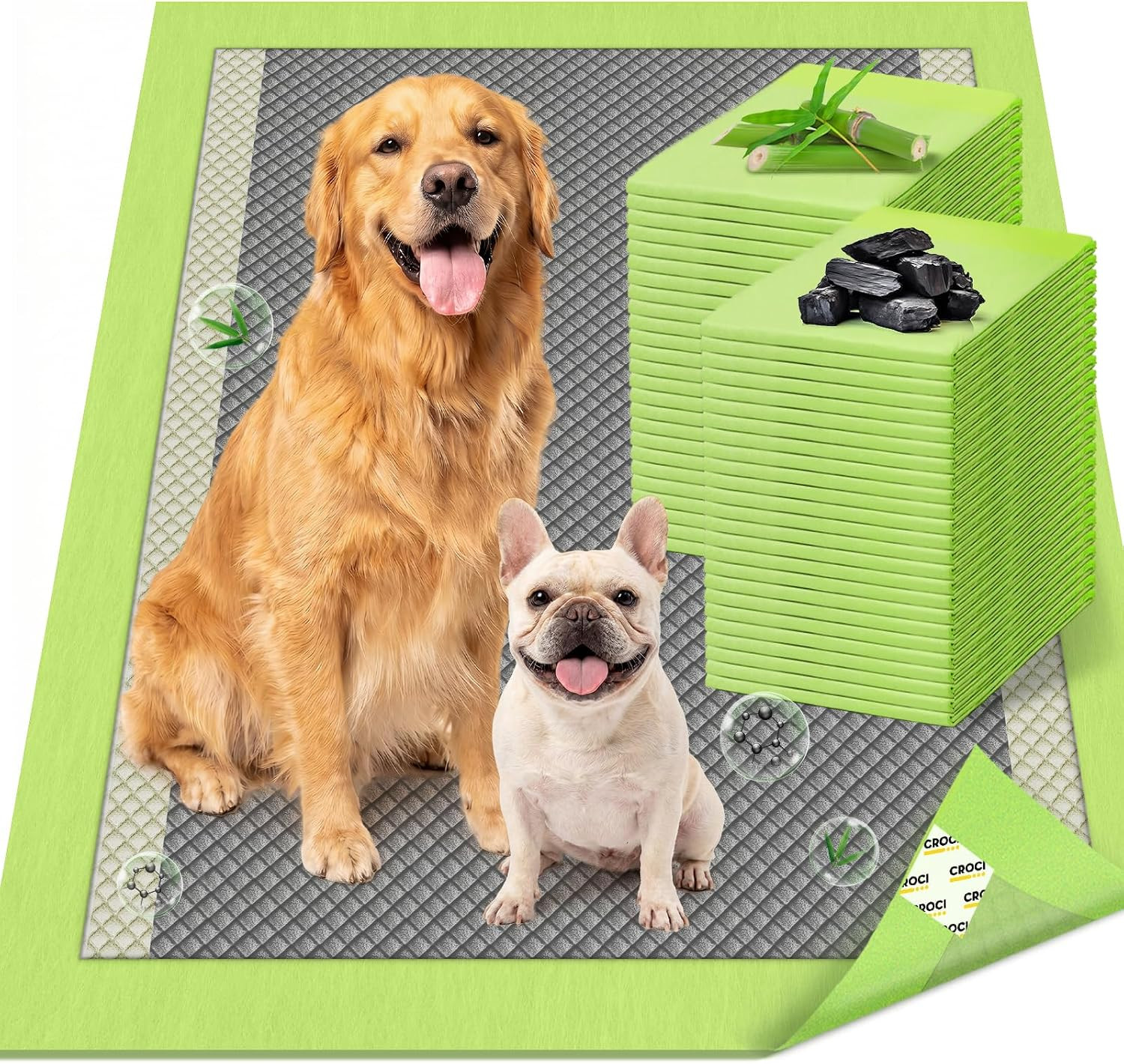 Pee Pads for Dogs, 30″X36″ XXL Puppy Pads, 2X Odor-Control with Charcoal & Bambo