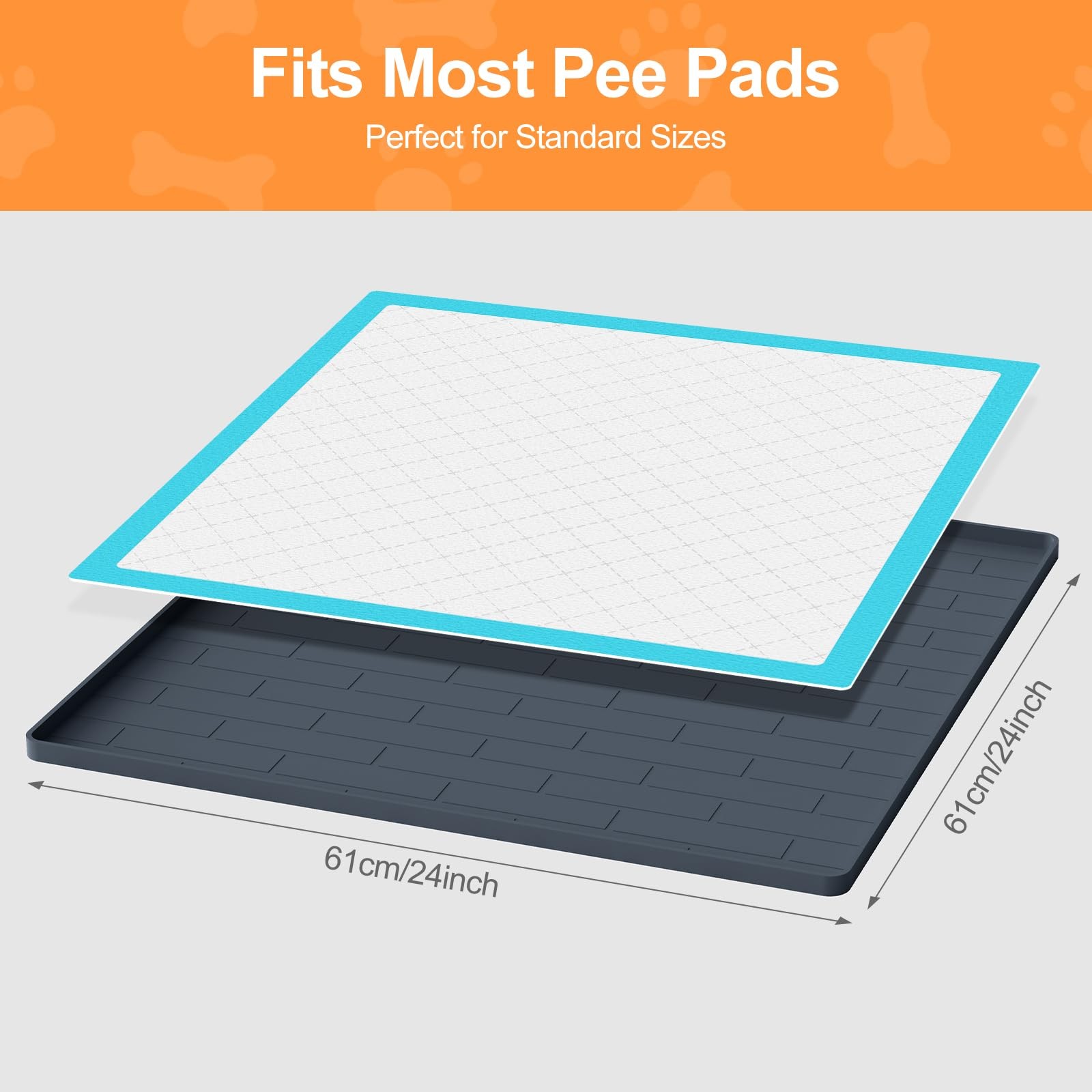 Pee Pad Tray Holder for Dogs,Non-Slip Silicone Dog 24 x 24 Inches, Dark Gray