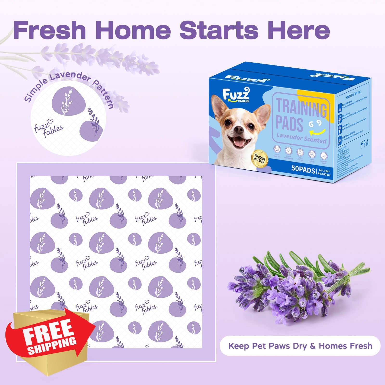 FuzzFables Dog Training Pads 36x36in-30Ct