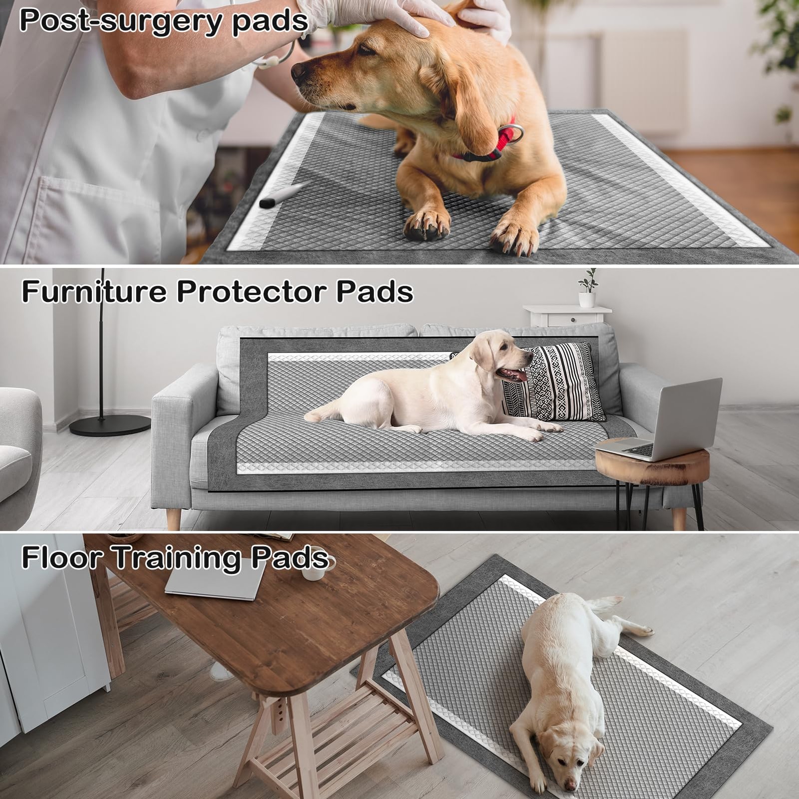 MIZOK Puppy Pads 23x24in Charcoal Dog Standard 23″x24″ 50 Count, Black
