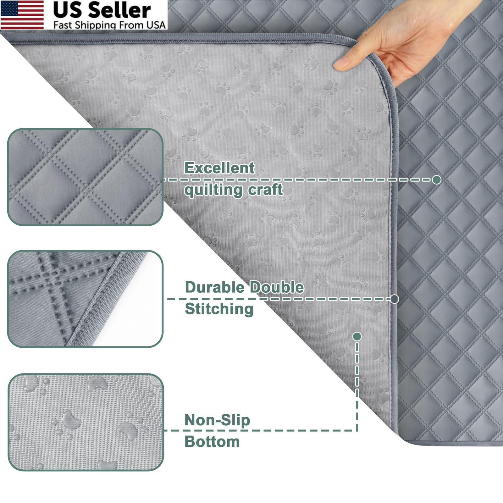 Eterish Reusable Washable Pee Pads for Dogs 2 Pack (36″x41″), Gray
