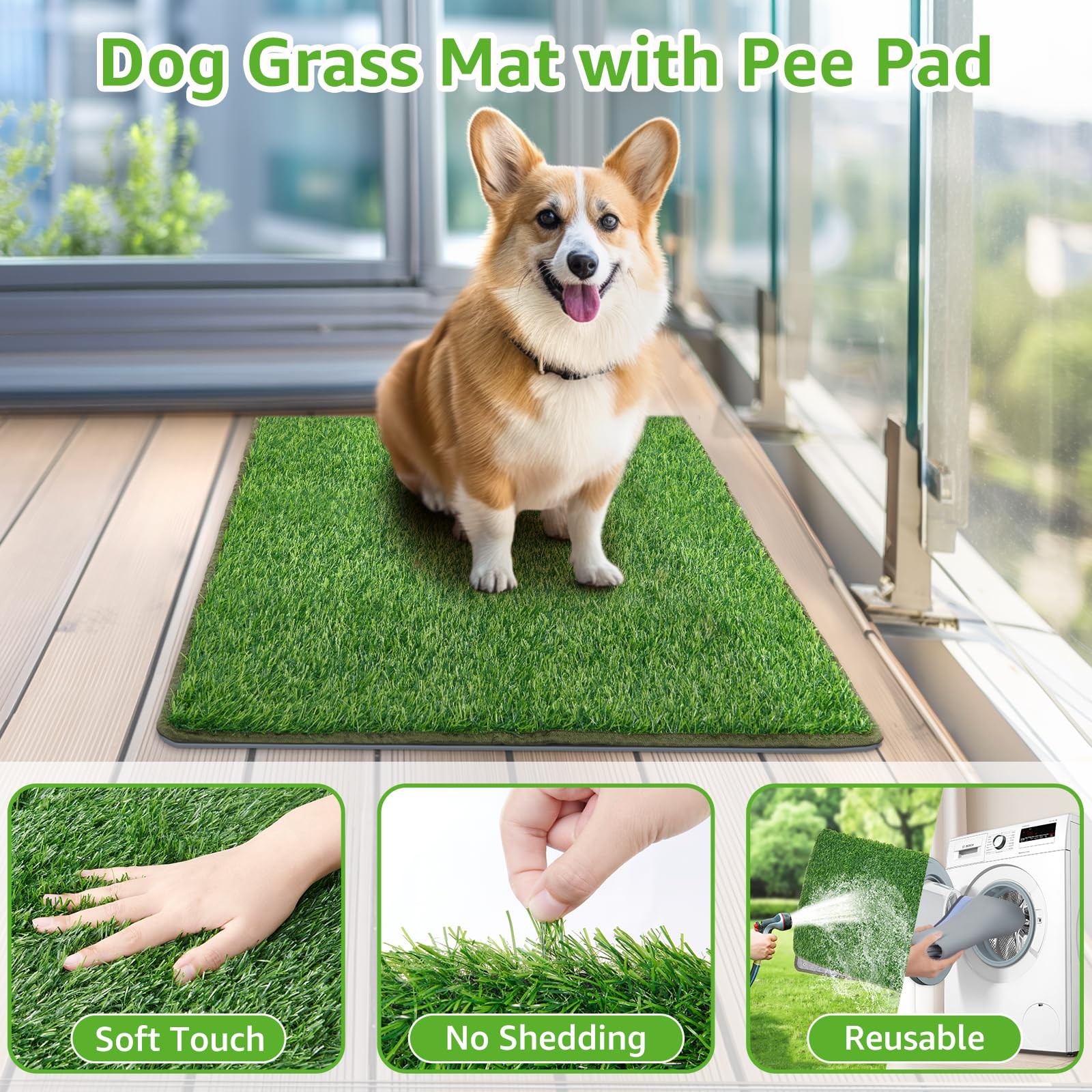 Dog Grass Mat with Pad 39×31.49 Potty Tray for Patio Balcony Apartment