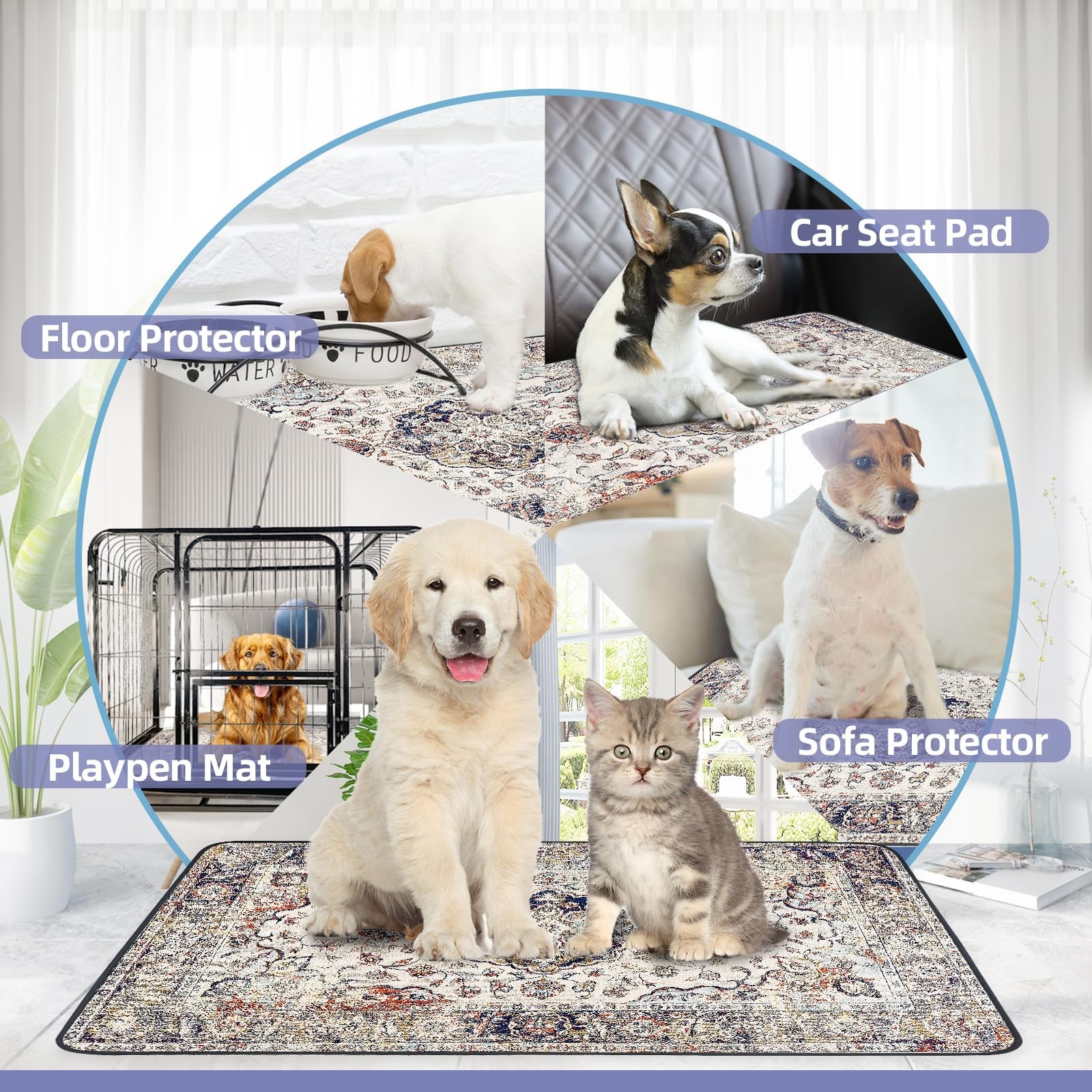 SCLOSE Washable Pee Pads for Dogs 2 36″ x 24″ (2 Pack), Vintage Medallion