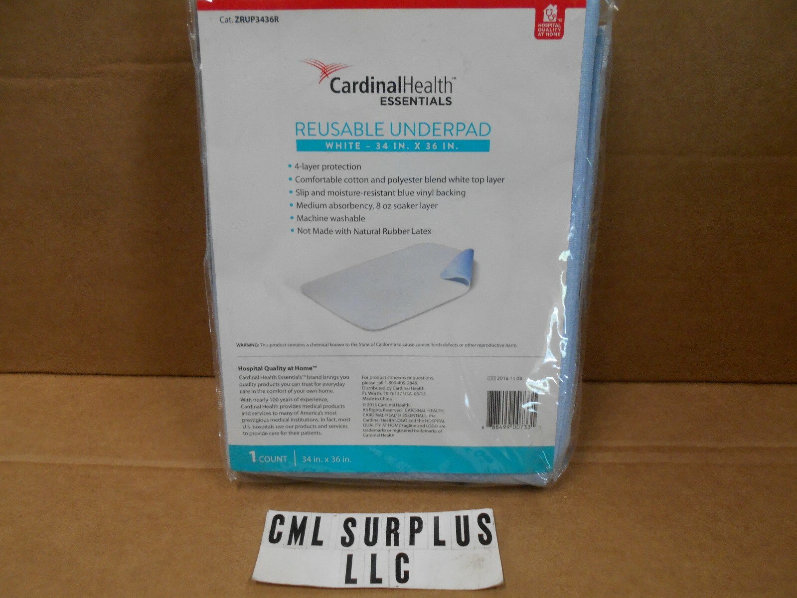*CARDINAL HEALTH REUSEABLE UNDERPAD WHITE 34″ X 36″ ZRUP3436R FREE SHIPPING