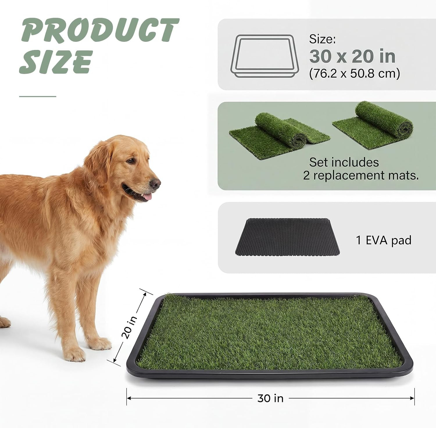 ondware Dog Grass Pad with Tray 30×20 in Dogs Potty Tray with 2 Replacement Gras