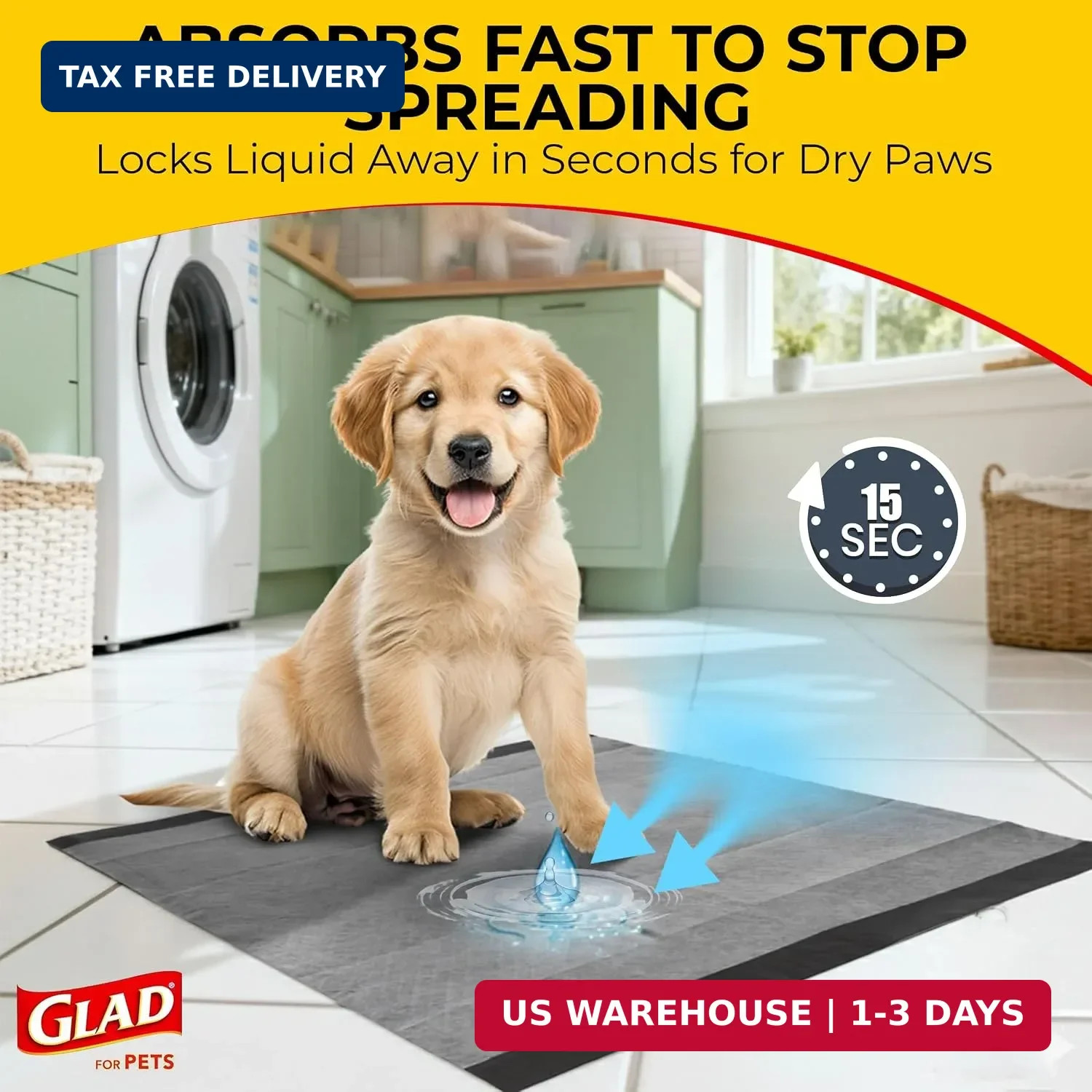 Glad for Pets Activated Carbon Disposable Dog Training Pads, 50 Count | Ideal fo