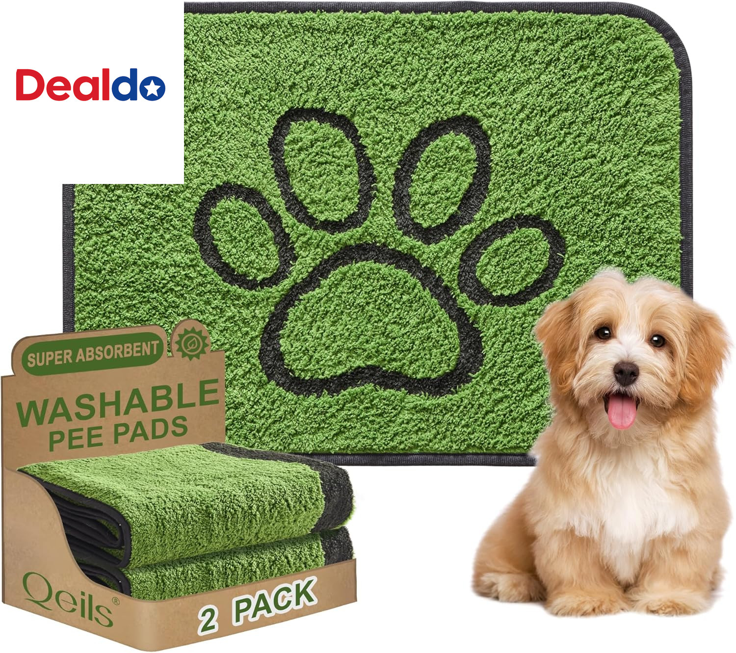 Reusable Dog Pee Pads, 2 Pack Super Absorbent & Leakproof Washable Puppy Pads wi