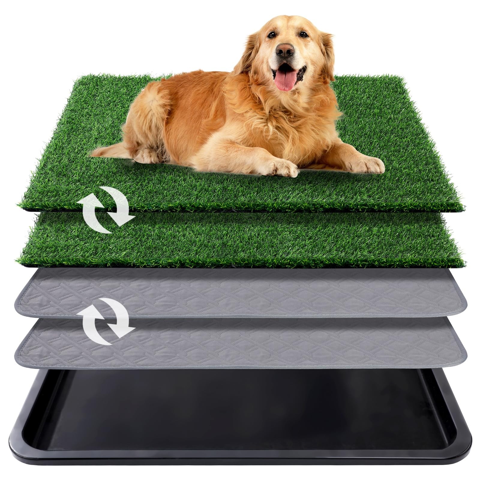 Dog Grass Pad With Tray 35×23 Inch With Reusable Pee Pads For Pet Training