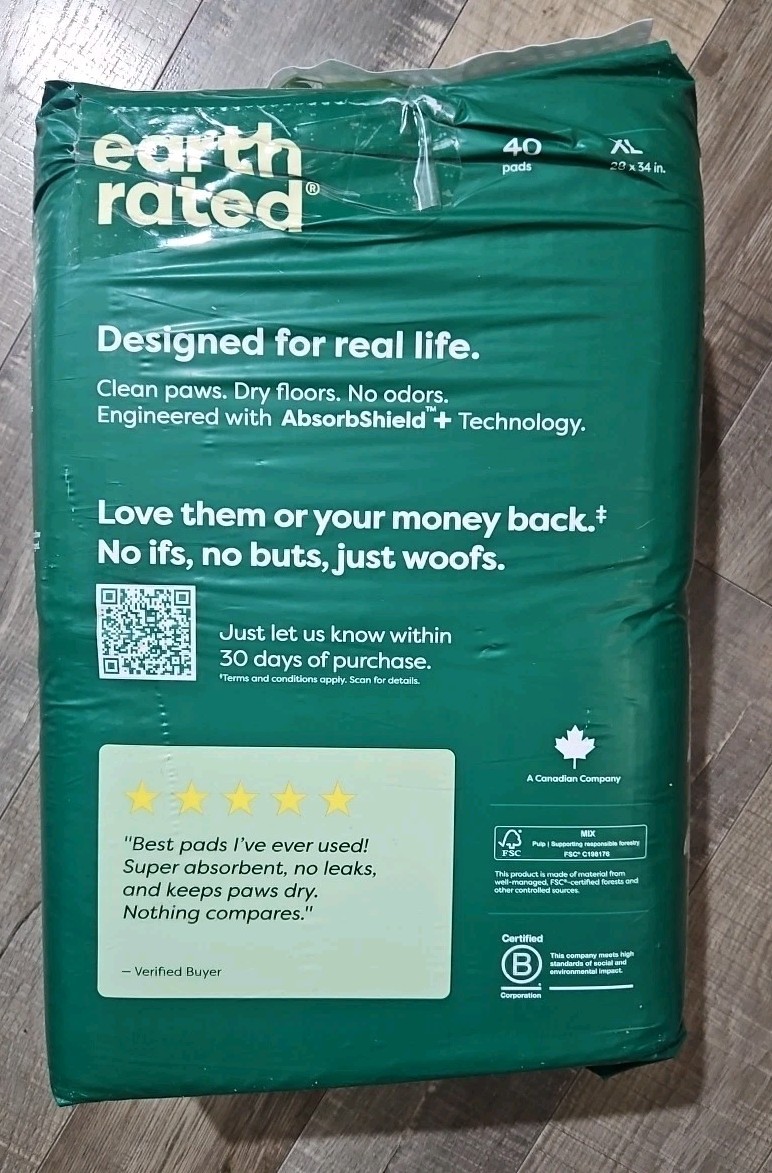 Earth Rated|Max Absorbency Puppy Pee Pads|Unscented|XL|28″X34″|40 Count|025